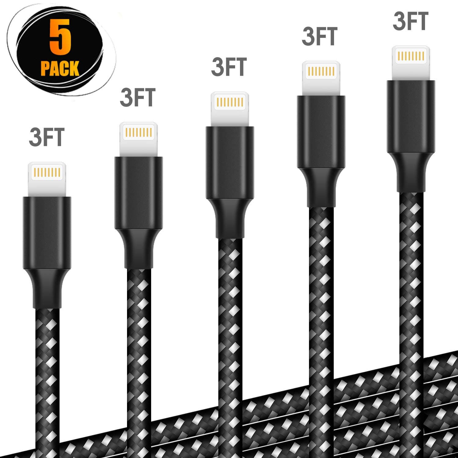 Ankoda iPhone Charger Cable, 5PACK (3/3/6/6/10FT) Fast Lightning Cable Charging Cord Compatible with iPhone 11 Pro XS Max XR X 8 7 6S 6 Plus 5S iPad