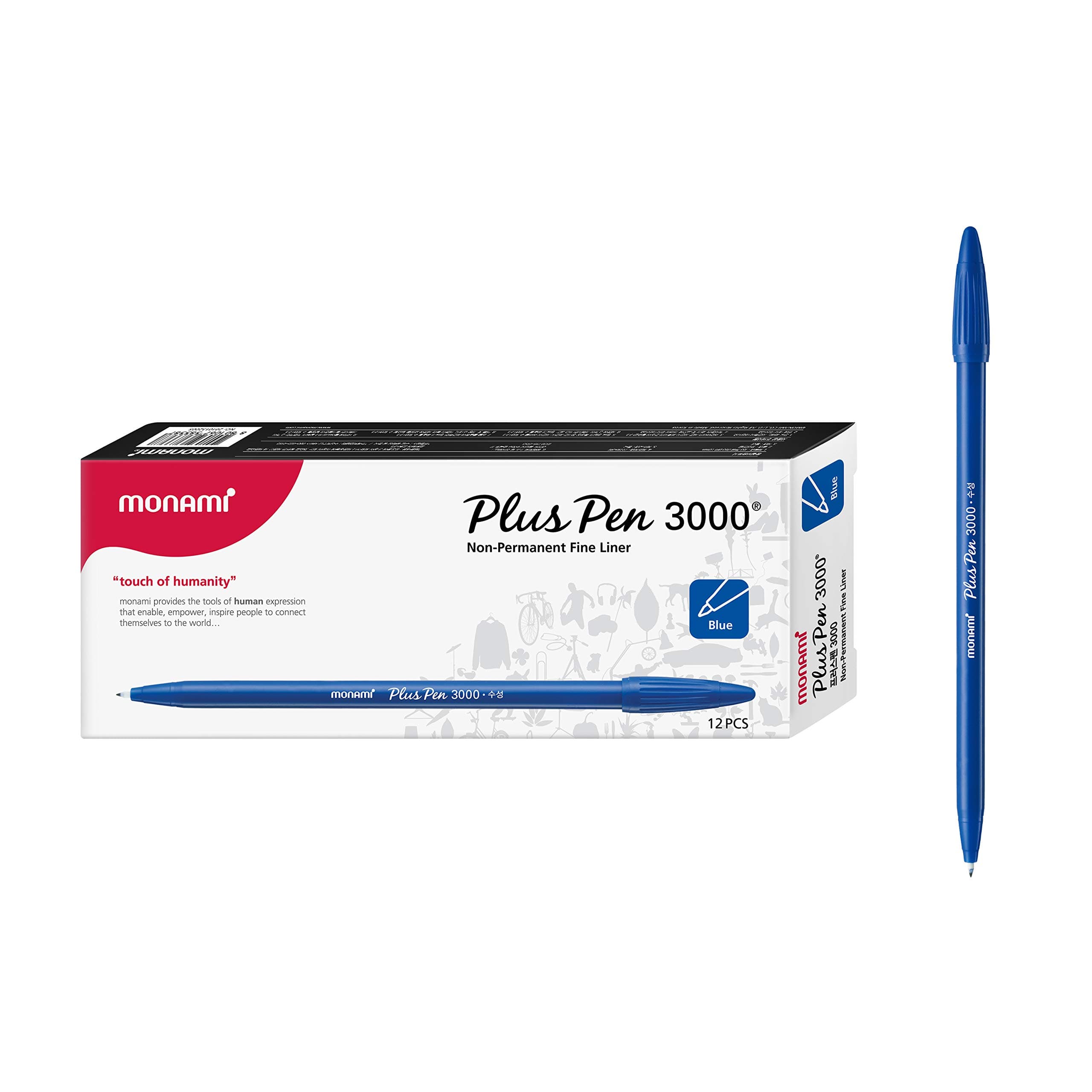 Monami Plus 3000 Office Sign Pen Felt Tip Water Based Ink Color Pen Complete Blue Dozen Box