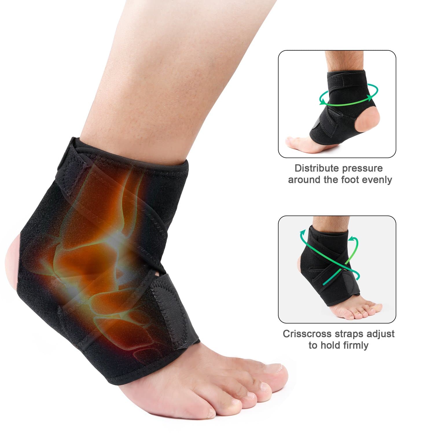 Ankle Support, 4UMOR Adjustable Ankle Brace Nylon Material Breathable Design One Size Fits All for Walking, Running, Sprains, Arthritis, Achilles etc（L）