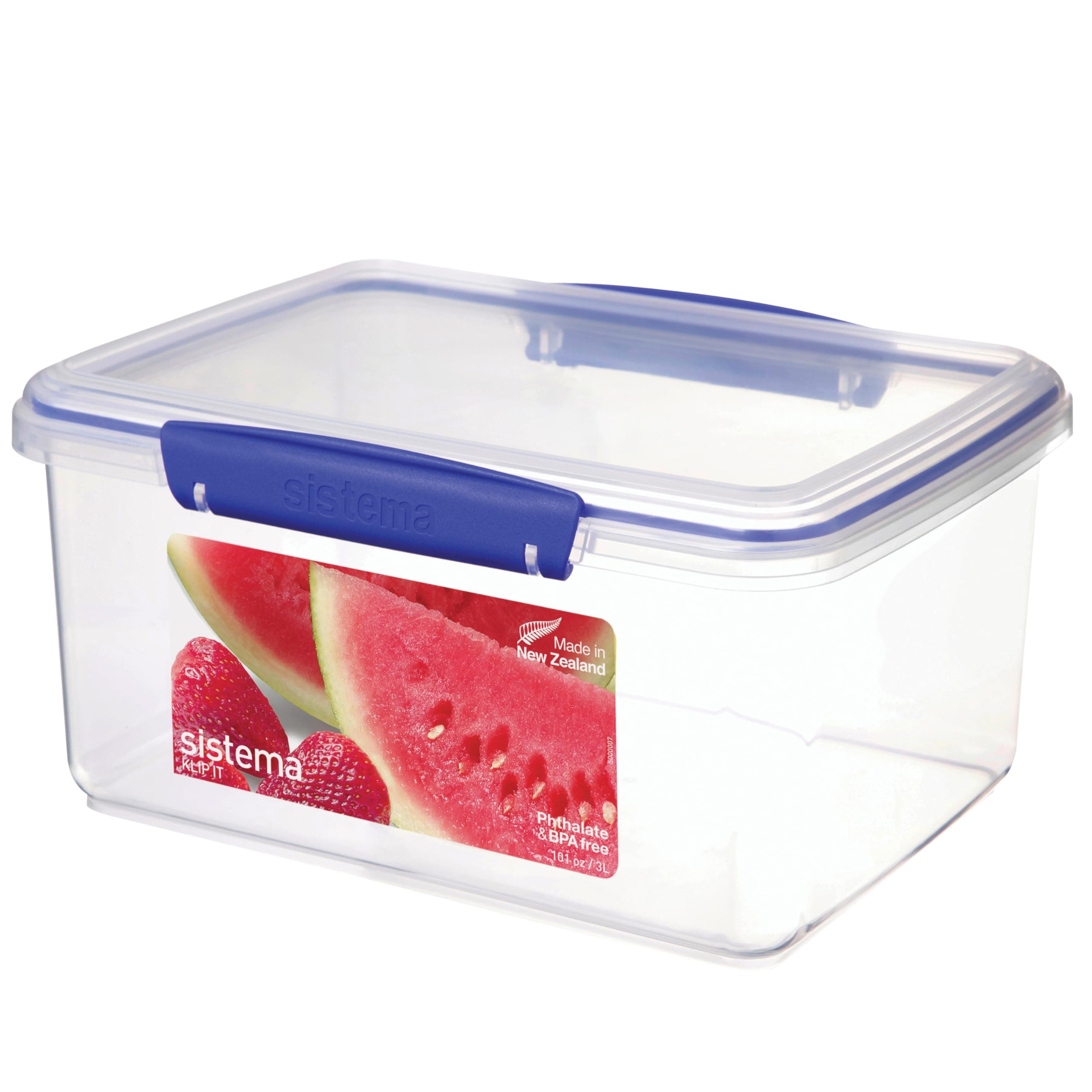 KLIP IT Rectangular Collection Food Storage Container, 101 oz./3 L, Clear/Blue
