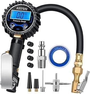 AstroAI Digital Tire Pressure Gauge with Inflator(3-250 PSI 0.1 for Display Resolution), Heavy Duty Air Chuck and Compressor Accessories with Rubber Hose and Quick Connect Coupler, Blue