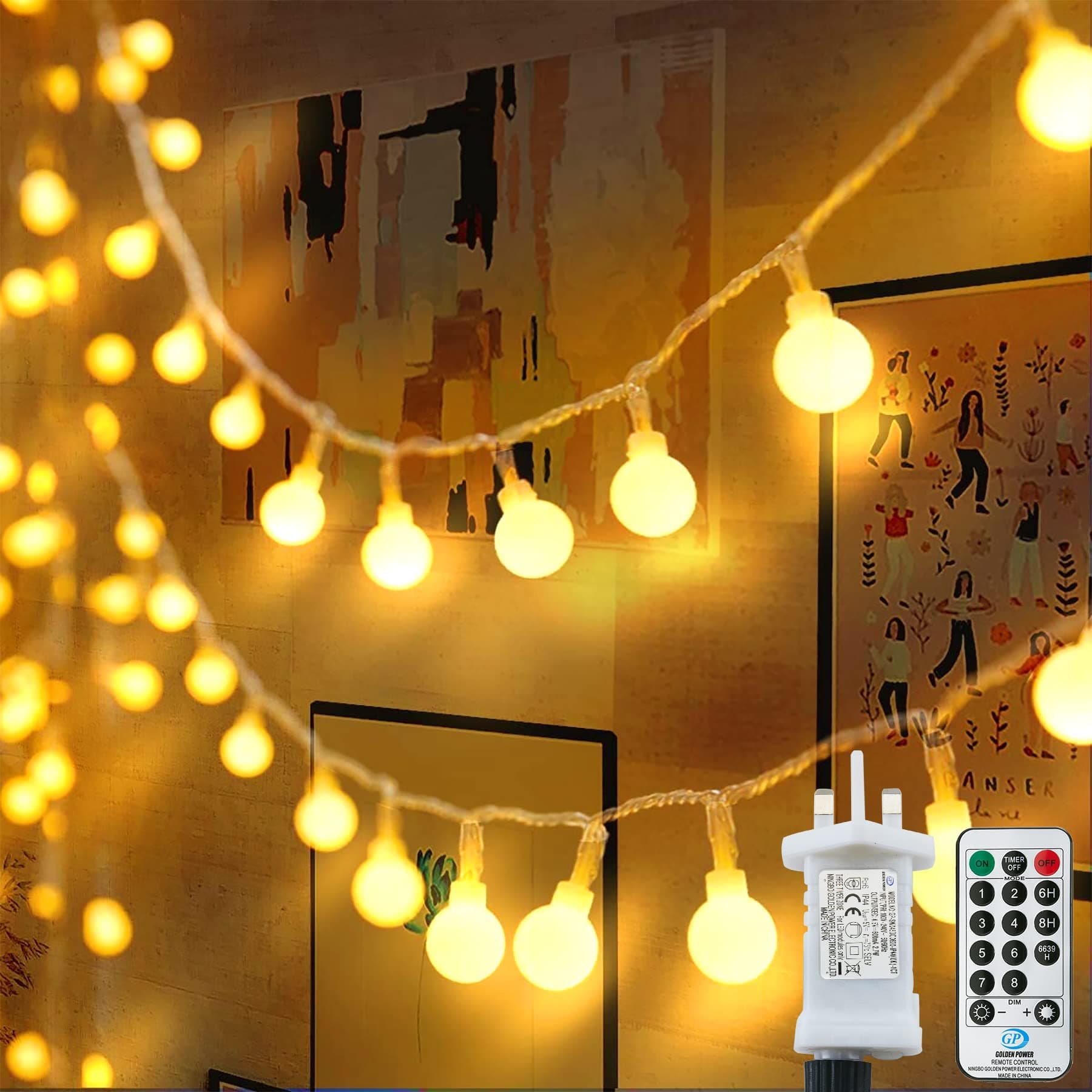 Lezonic Globe String Lights, 120LED 15M/49ft Fairy Lights Plug in Powered, 8 Modes Christmas Lights with Remote & Timer, Fairy Lights for Bedroom, Garden, Gazebo, Party Decorations (Warm White)