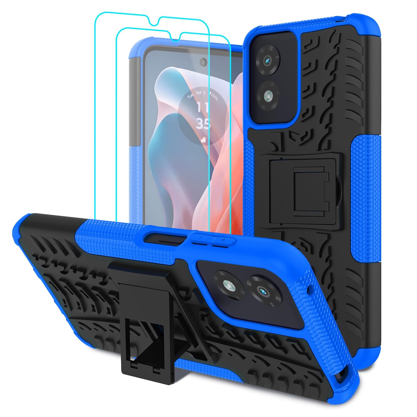 - for Moto G Play 2024 Case with 2 Pack Screen Protector,Military Grade Shockproof, Heavy Duty Robust Bumper Cover with Kickstand for Motorola G Play 2024 Phone Blue