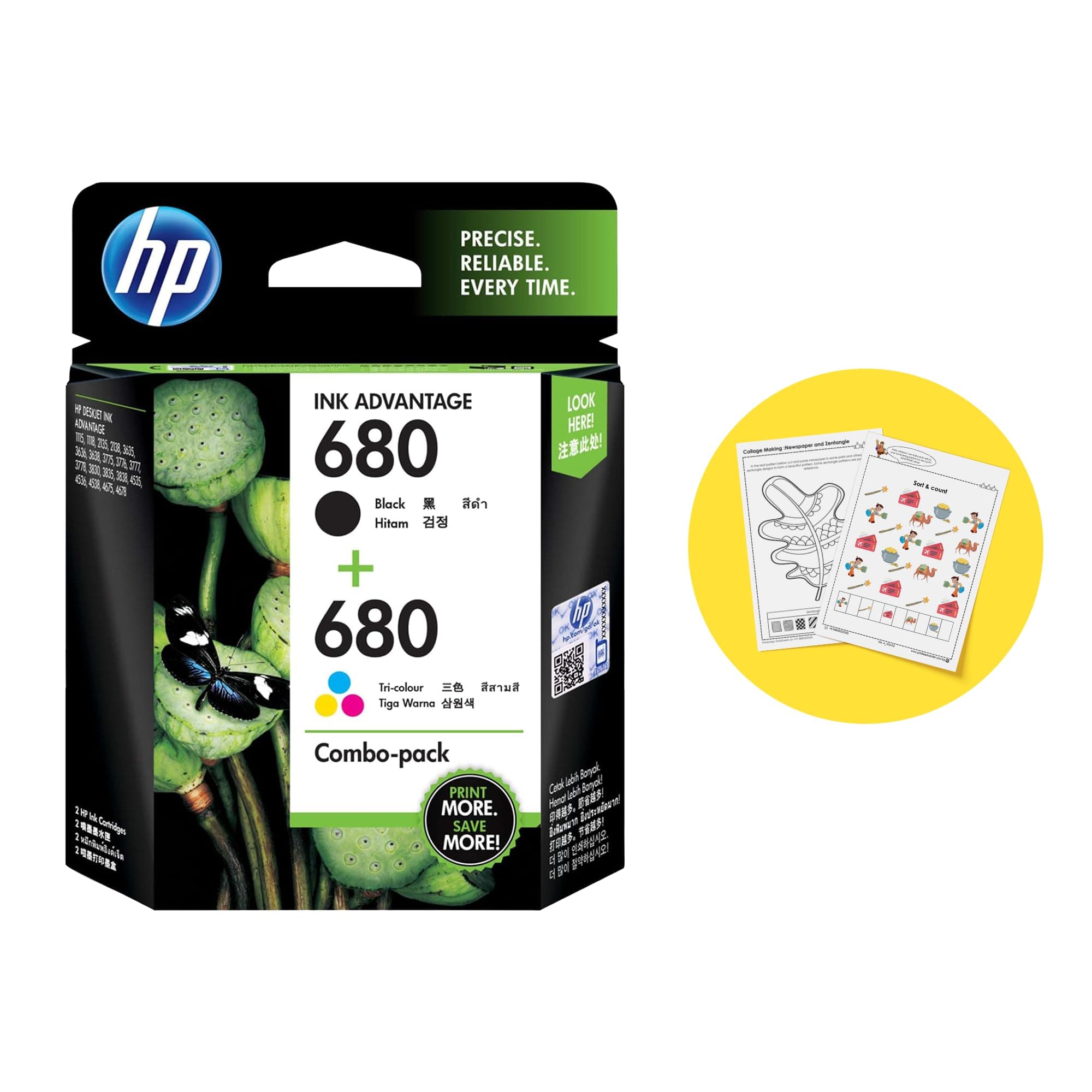 HP X4E78AA 680 Combo-Pack Black & Tri-Color Ink Cartridges