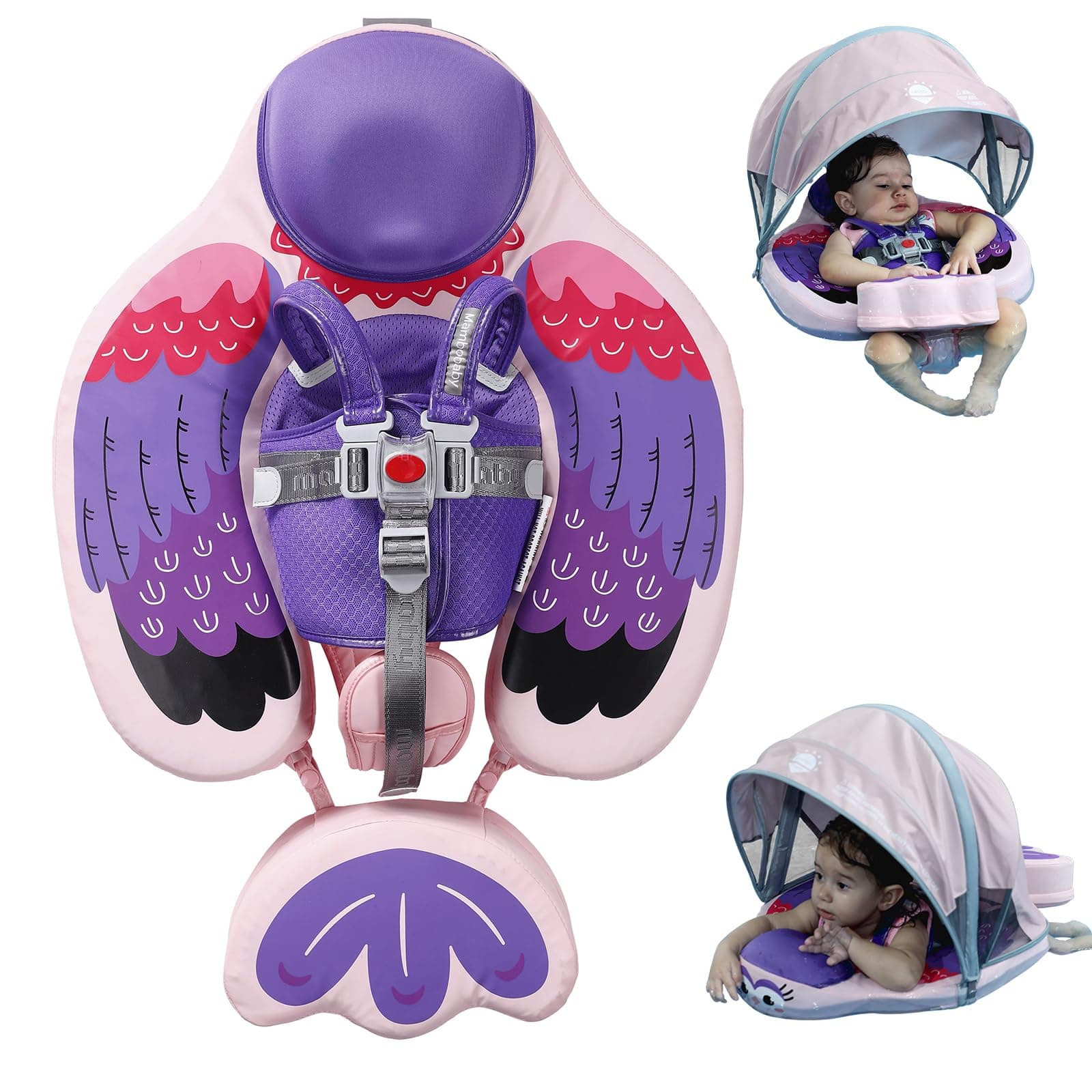 Baby Pool Float with UPF50+ 3D Adjustable Canopy, Add Tail Mambobaby Float Non Inflatable Infant Floats for Pool, Cartoon Narwhal Baby Floats (BPurple with Canopy-W05BPCTLUROHML01W05)