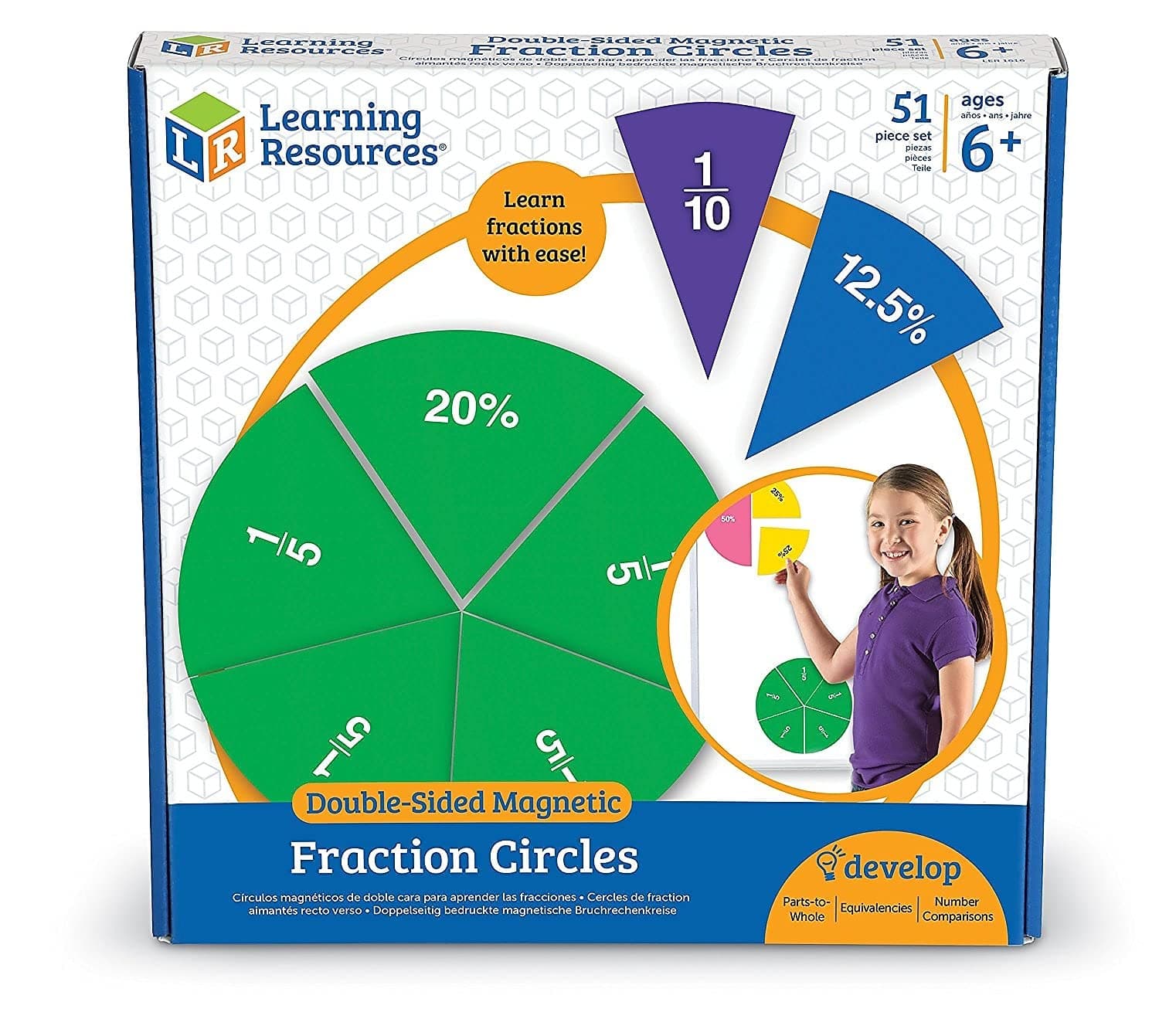 Learning Resources Double-Sided Magnetic Fraction Circles, Sticks to Whiteboard and Chalkboard, Teacher Math Classroom accessories Ages 6+