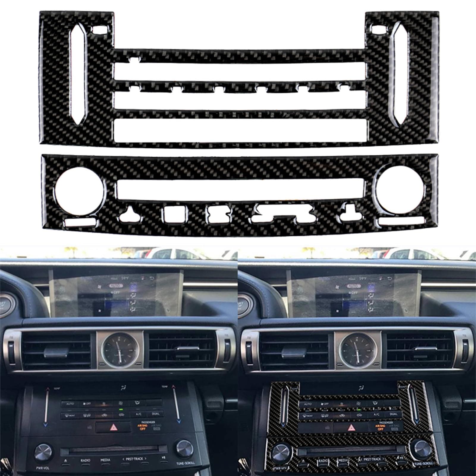 NVCNX Car Dashboard CD Panel Dash Cover Decal Compatible with Lexus ​IS250 2014 2015 / IS200t 2016 2017 / IS300 2016-2020 / IS350 2014-2020 Carbon Fiber Interior Trim Accessories Black - B