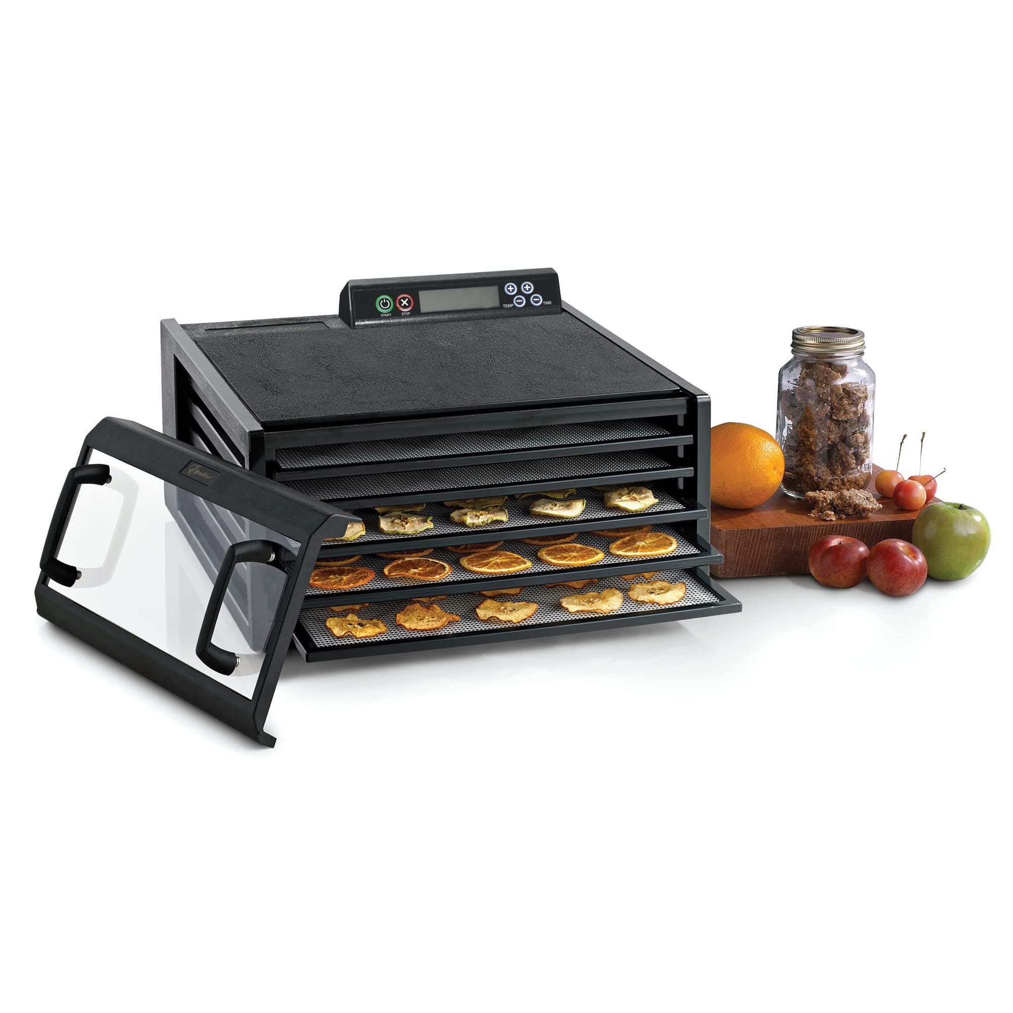 3548CDB Electric Food Dehydrator Features Adjustable Thermostat and Digital 48-Hour Timer Faster and Efficient Drying, 5-Tray, Black