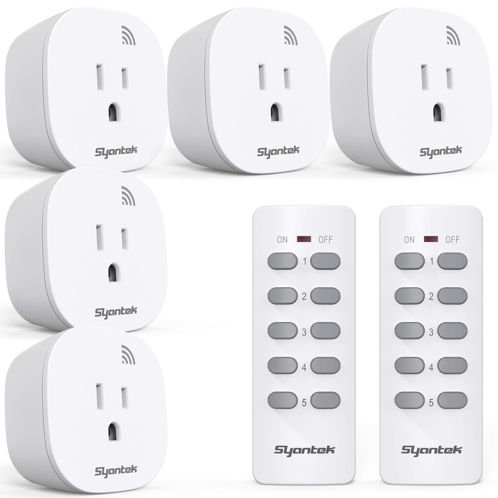 Remote Control Outlet Wireless Light Switch for Household Appliances, Expandable Remote Light Switch Kit, Up to 100 ft Range, FCC Certified, ETL Listed, White (5 Outlets + 2 Remotes)
