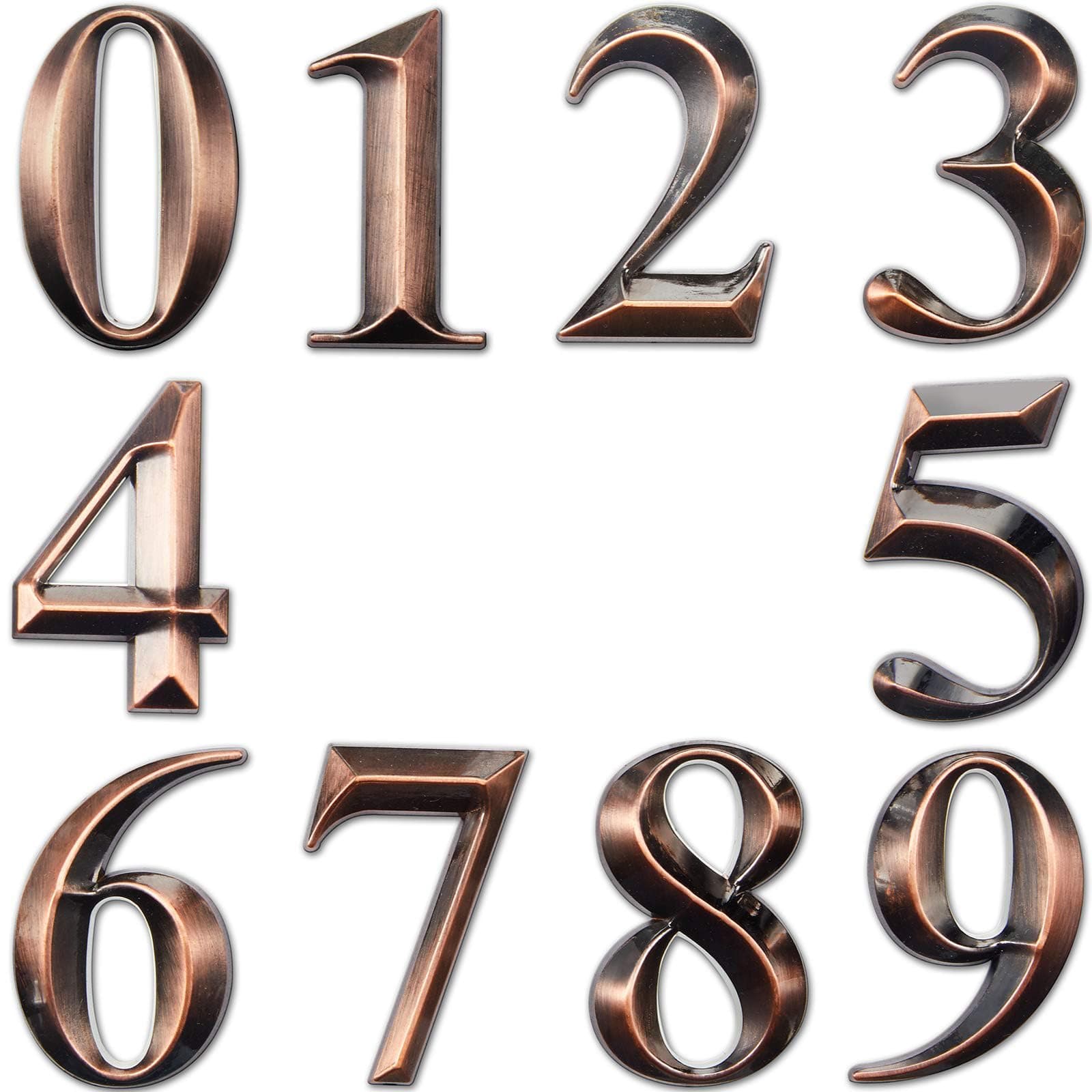 Excefore 3D Mailbox Numbers 0-9 Self-Adhesive 2 Inch Address Number Stickers | Waterproof and Durable | Easy to Install | Ideal for Home, Office, and More (Bronze,10 Pieces)