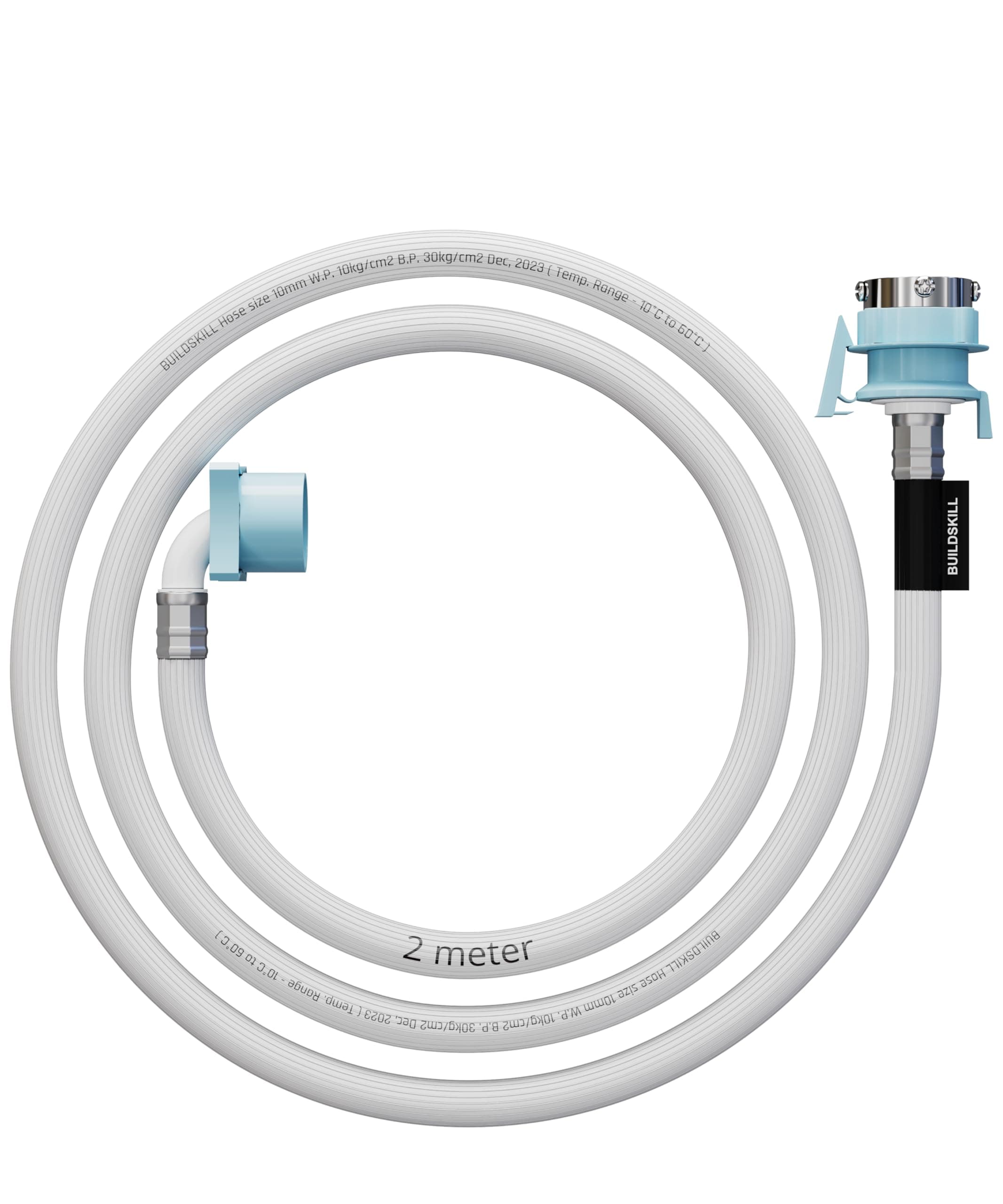BUILDSKILL 2 Meter Fully Automatic Washing Machine Inlet Pipe With Universal Tap Adaptor Connector | Burst Proof and Anti Kink | Hot & Cold Water Washing Machine Pipe Inlet | Pressure Resistant