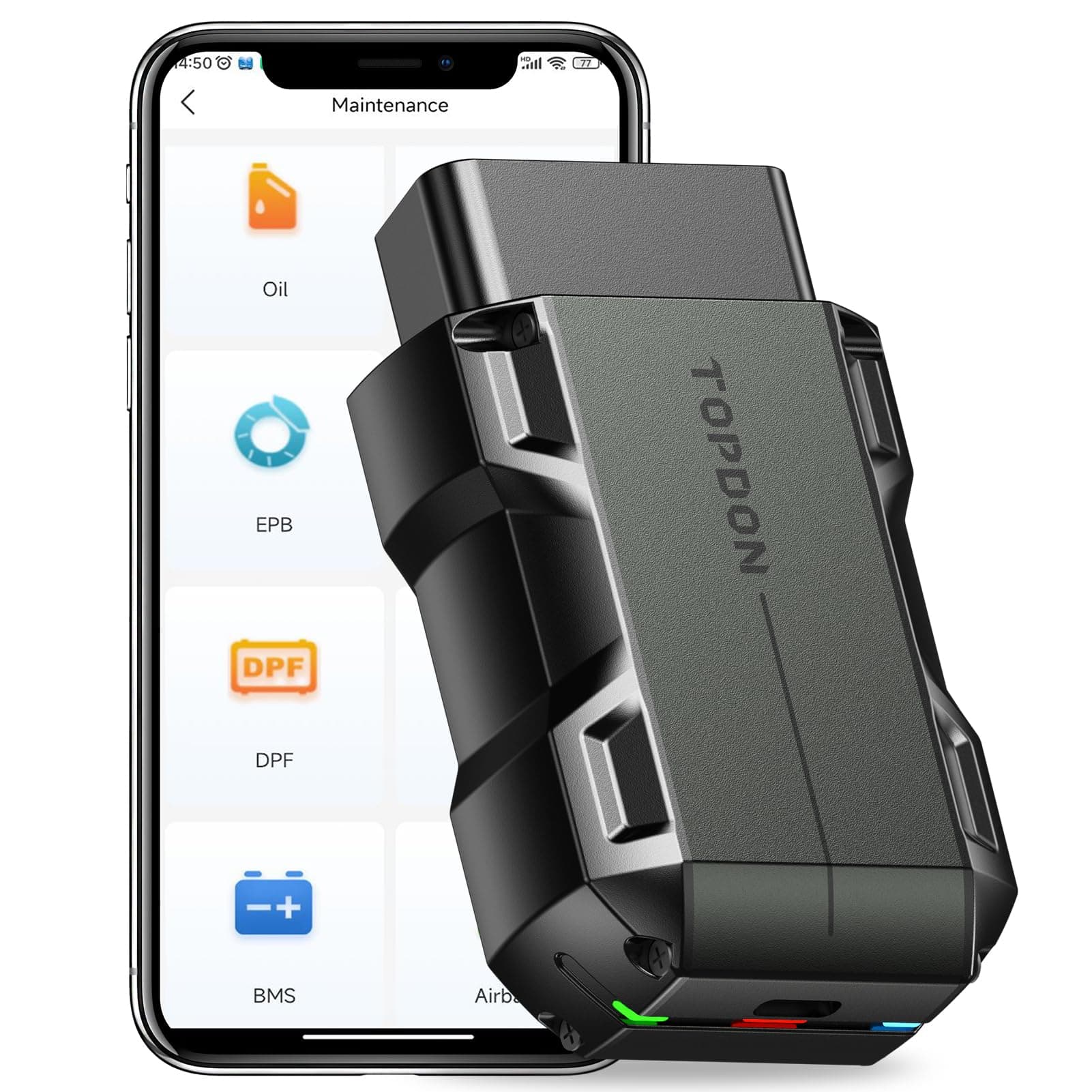 Topscan OBD2 Scanner Bluetooth, Wireless OBD2 Code Reader with Active Test, 8 Reset, Car Diagnostic Tool for All System, Vehicle Performance Test for iPhone & Android, All Software 1 Year Free