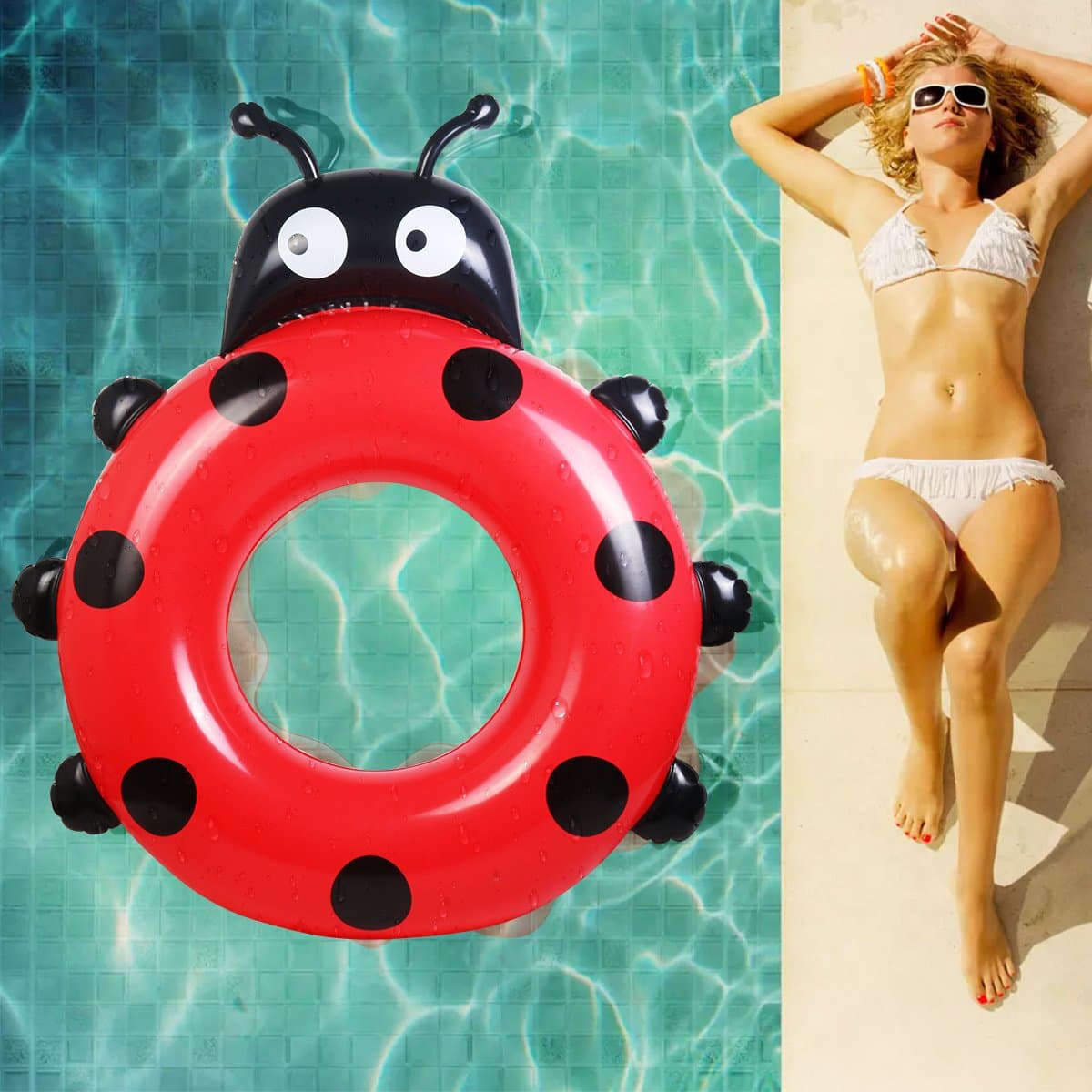 WEINAS Giant Ladybird Pool Float - 40" Inflatable Swimming Ring with Rapid Valves&Carry Bag