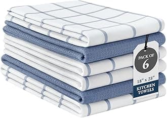 LANE LINEN Cotton Kitchen Towels Set, 6-Pack – Absorbent, Quick-Drying Dish Towels, 18" x 28", Soft, Premium Hand and Tea Towels - Indigo