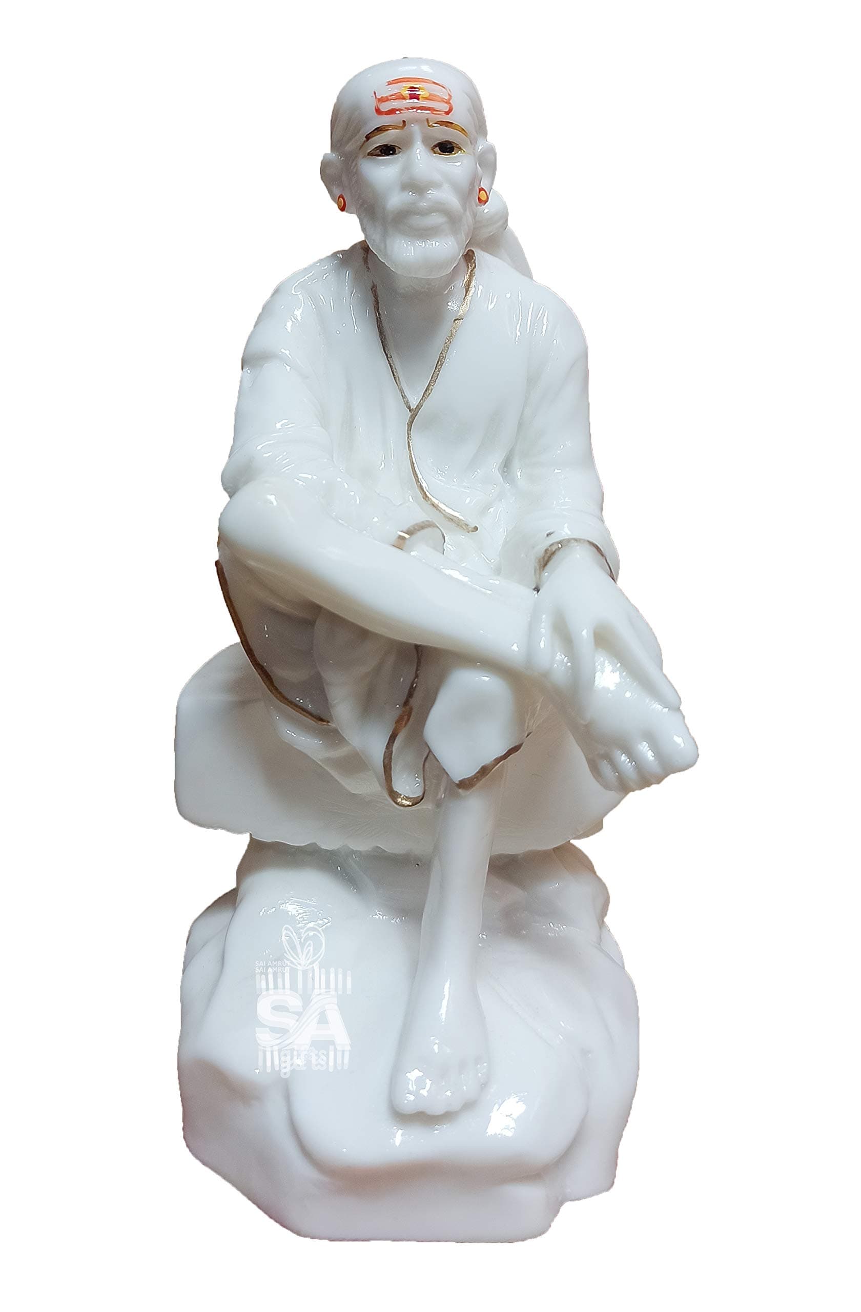KrishiSai Baba Murti Marble Dust Idol Statue for Pooja (White) (7.5 Inch)