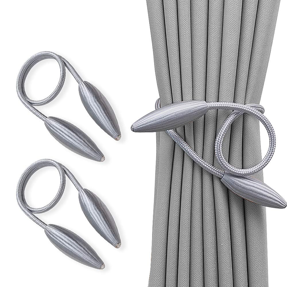 Geritte 2PCS Curtain Tiebacks Random Modelling Curtain Holdbacks Drapery Tie Backs,Decorative Rope Hook for Window Blackout and Sheer Panels No Need Punching (Gray)