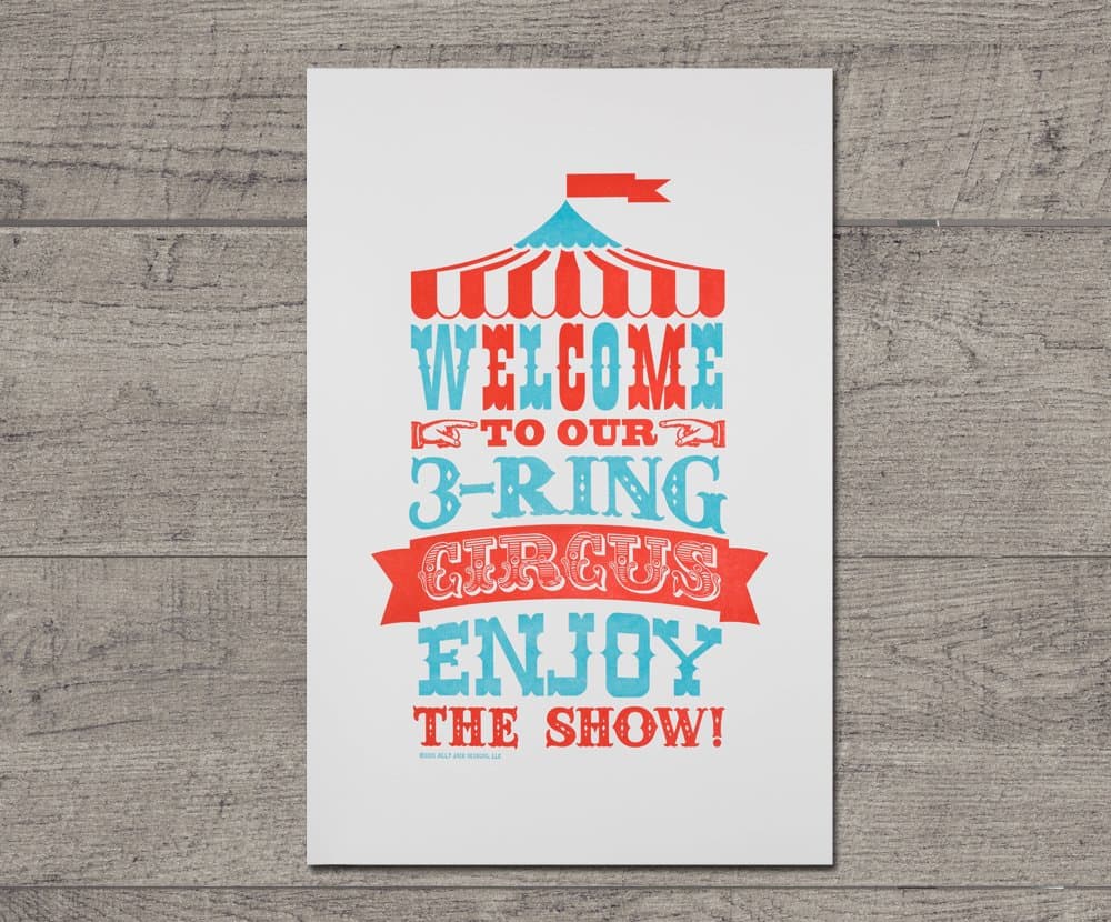 3-Ring Circus Letterpress Art Print JJD-LP-3RCP