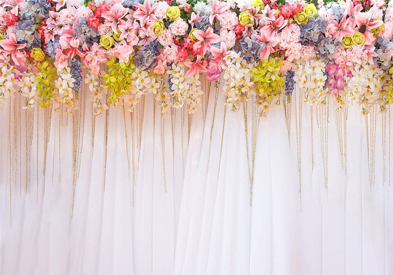 WaW White Curtain Backdrop Artificial Flower Wall Background Fabric Backdrops 7x5ft
