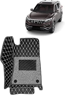 KINGSWAY® Alturas G4 7D Car Mat for (Year 2018 Onwards), Compatible with Mahindra Alturas G4 Car Floor Mats, Complete Set of 4 Pieces, Top-Notch PU Leatherette 7D Foot Mats, Washable, Black