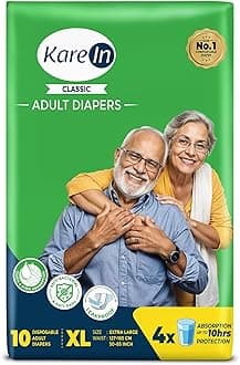 KareIn Classic Adult Diapers, Extra Large, Waist Size 127-165 Cm (50"-65"), 10 Count, Tape Style, Unisex, High Absorbency, Leak Proof, Wetness Indicator