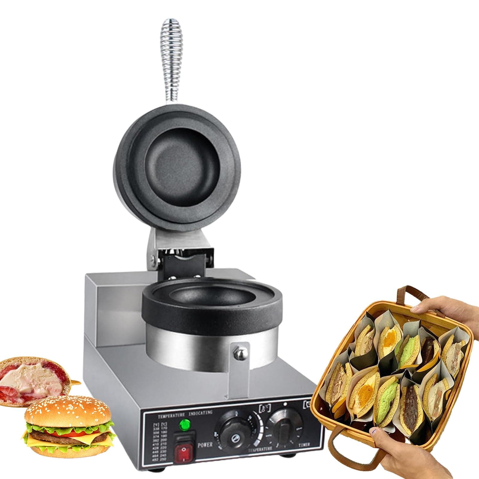 FablestoryemFablestoryem Electric Burger Maker Machine, Nonstick Hamburger Press Baking Machine,Ice Cream Burger Maker, 1200W Commercial Panini Press Sandwich Maker for Household & Commercial Use,220V