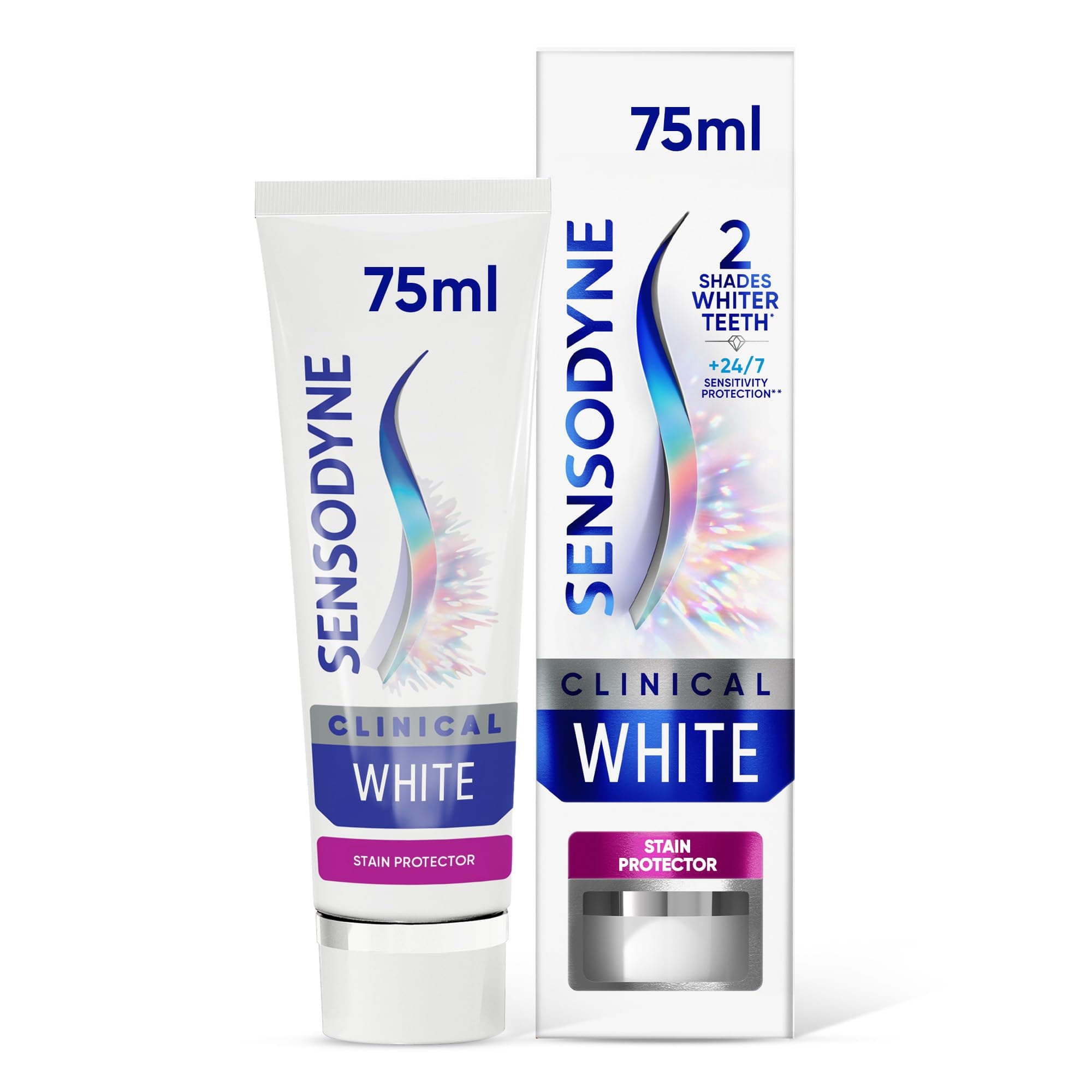 Sensodyne Clinical White Sensitive Teeth Whitening Toothpaste, Stain Protector, Extra Fresh, 75ml