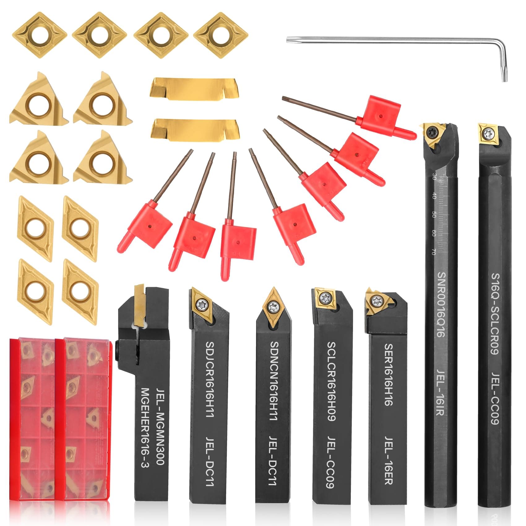 Indexable Lathe Turning Tool 21Pcs Kit 5/8'' 16mm 14 Inserts