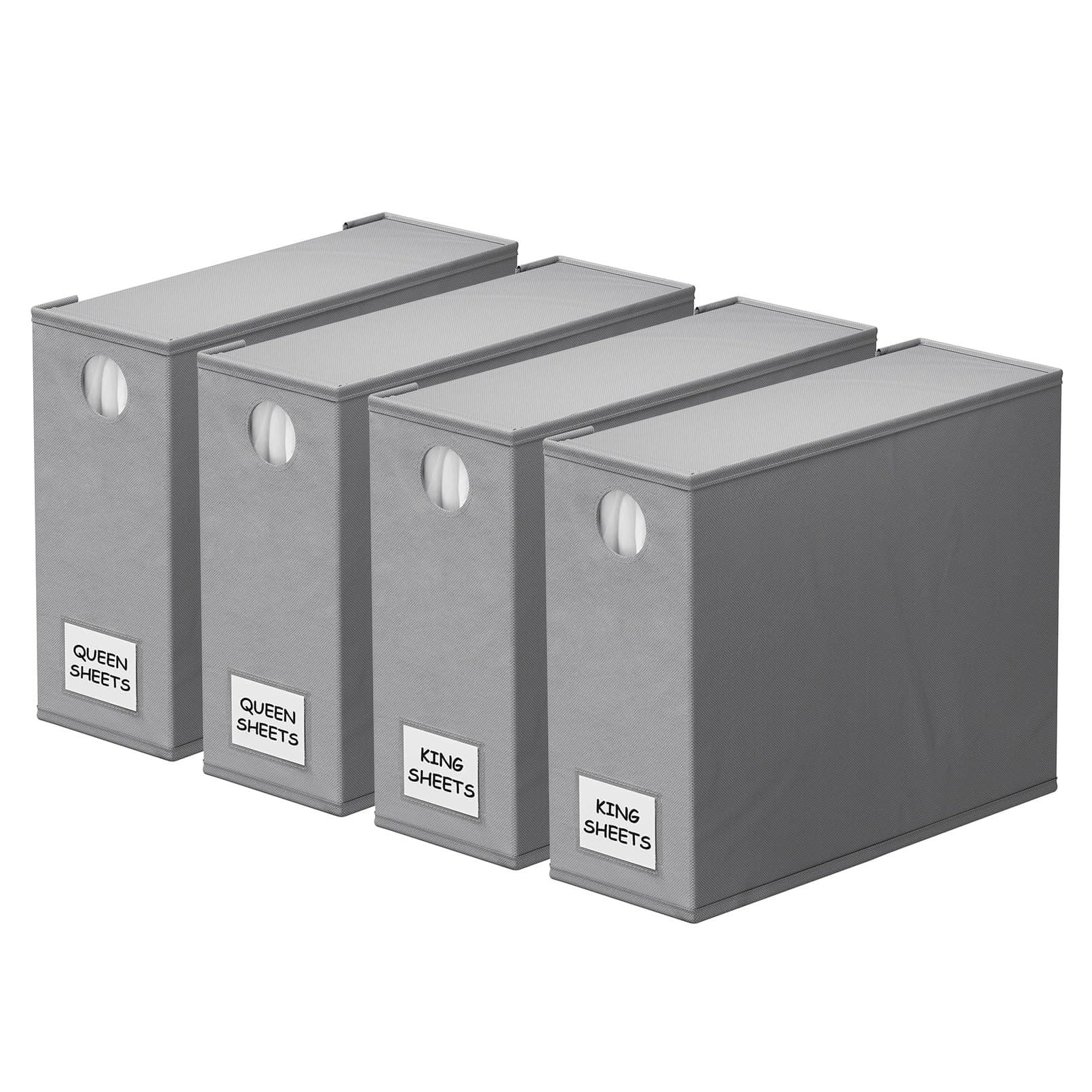 SpaceAid 4 Pack Bed Sheet Organizers and Storage, Foldable Organizer for Linen Closet, Sheets Set Folder Keeper with Window XL (Queen & King Size) Organizing Bedding Container, Gray 91ZDSN-SL01-G4