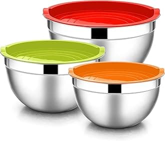 E-far Mixing Bowls with Lids, 6-Piece Stainless Steel Salad Bowls Metal Nesting Bowls for Baking Cooking and Prepping, Airtight Lids & Stackable Design, Size 4.5, 3, 1.5 QT (Colorful)