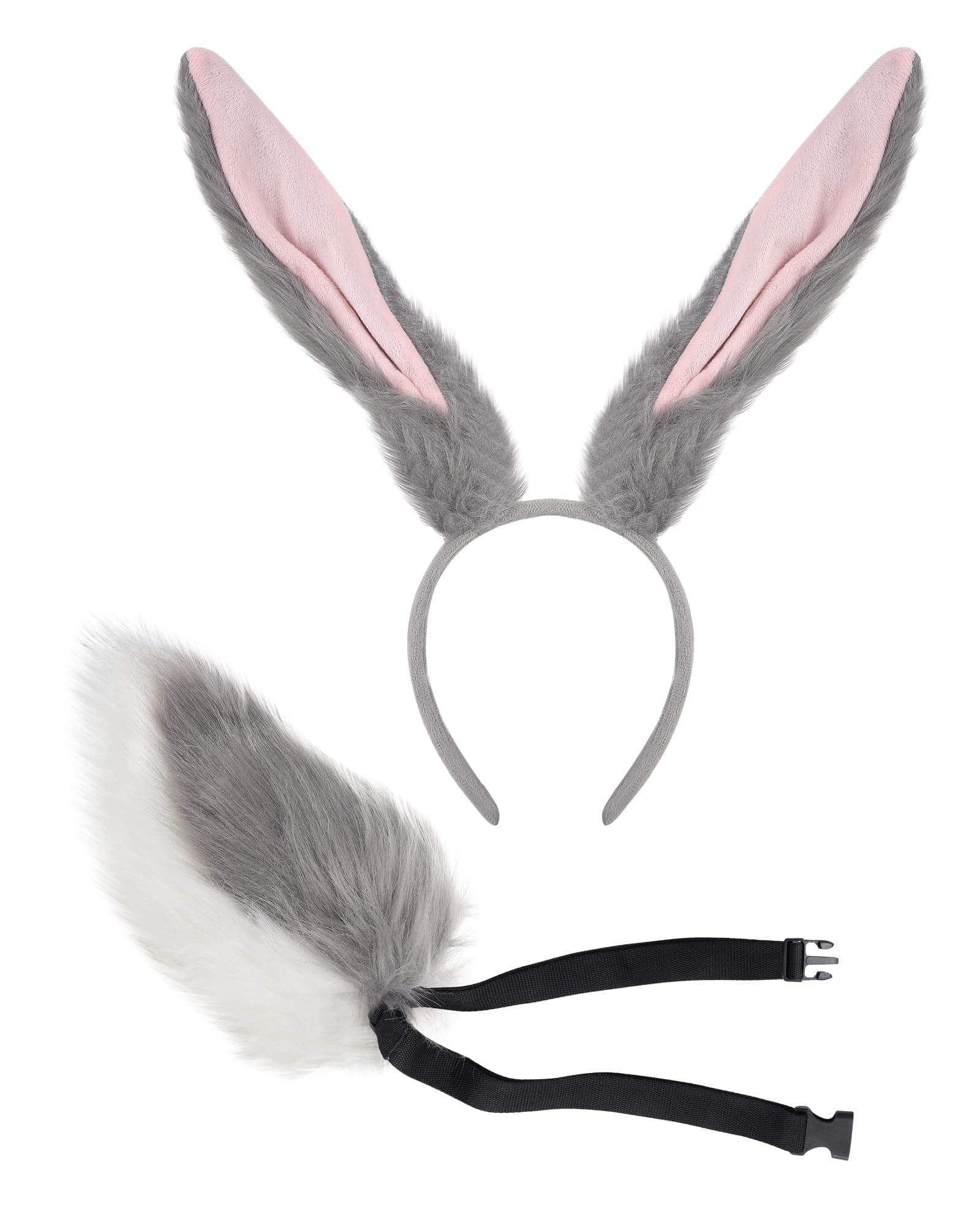 Roicaholy Rabbit Ears Tail Set - Fluffy Faux Fur Bendable Tail | Ears Headband Bunny Animal Costume for Halloween Easter