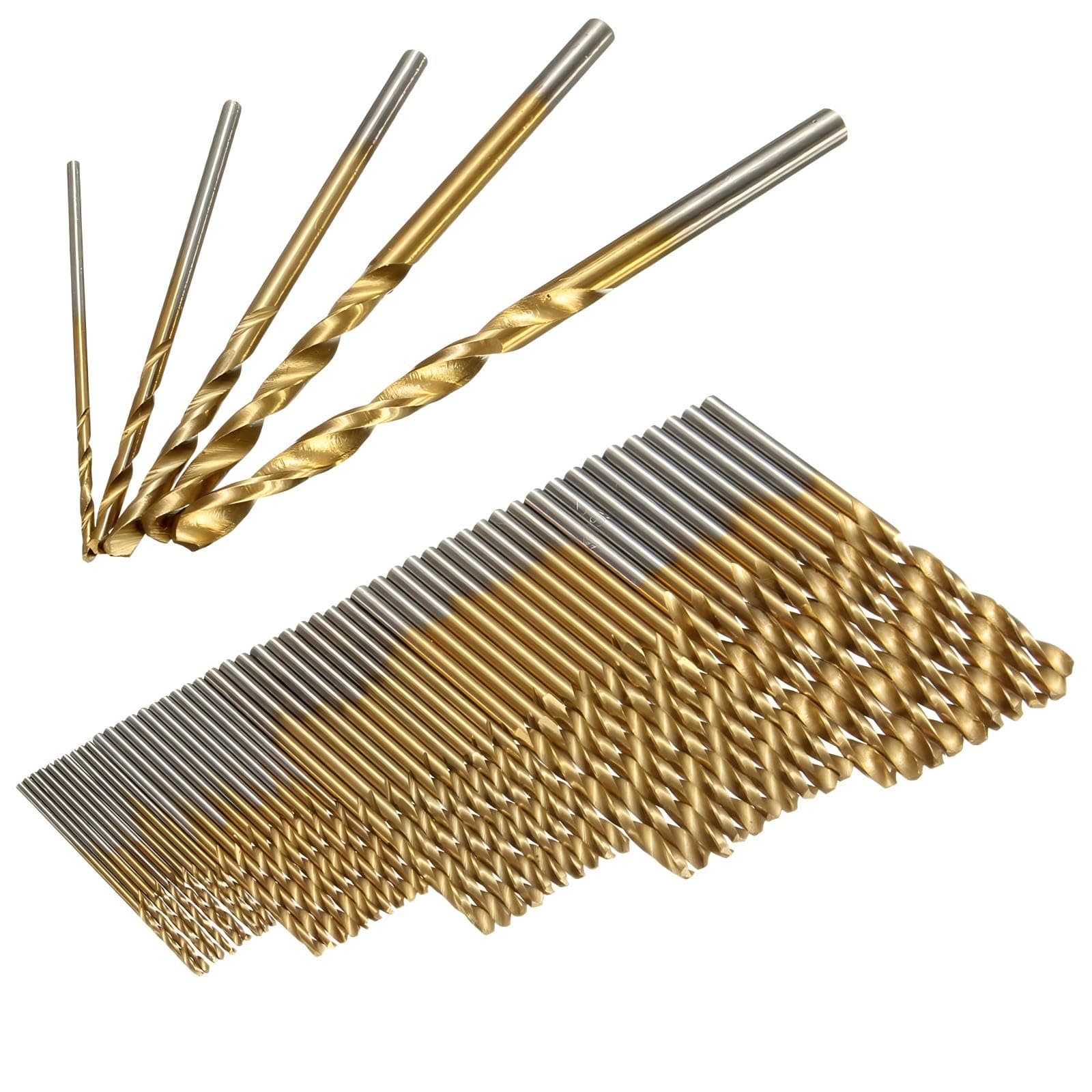 Sunkizzrs® 50Pcs HSS Drill Bit Set (1/1.5/2/2.5/3mm) Wood Drill Bit Titanium Coated Twist Drill Set Standard Metal High Speed Steel Twist Drill Bits Straigth Shank (Gold)