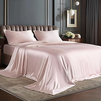 BEDELITE King Size Sheets Set, Luxury Soft Pink Satin Sheets for Hair and Skin, Similar to Silk Bed Sheets Set 4 Pieces with 1 Deep Pocket Fitted Sheet, 1 Flat Sheet, and 2 Pillowcases