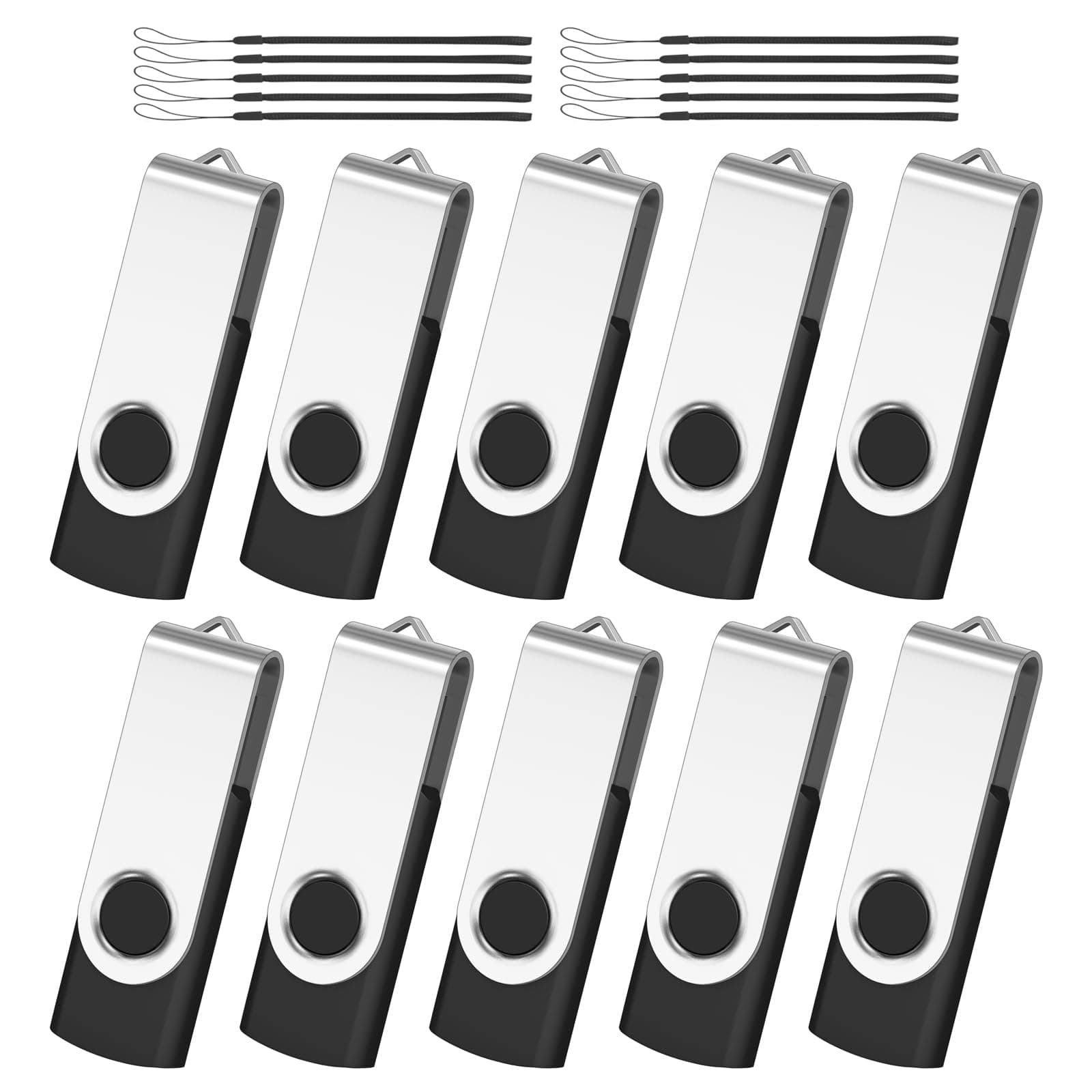AreTop Flash Drive 2Gb 10 Pack, Premium Usb2.0 Classic Swivel Usb 2Gb Flash Drive Pen Drive Memory Stick Thumb Drive Bulk Jump Drive Pack 10Pcs Computer Data Storage Black
