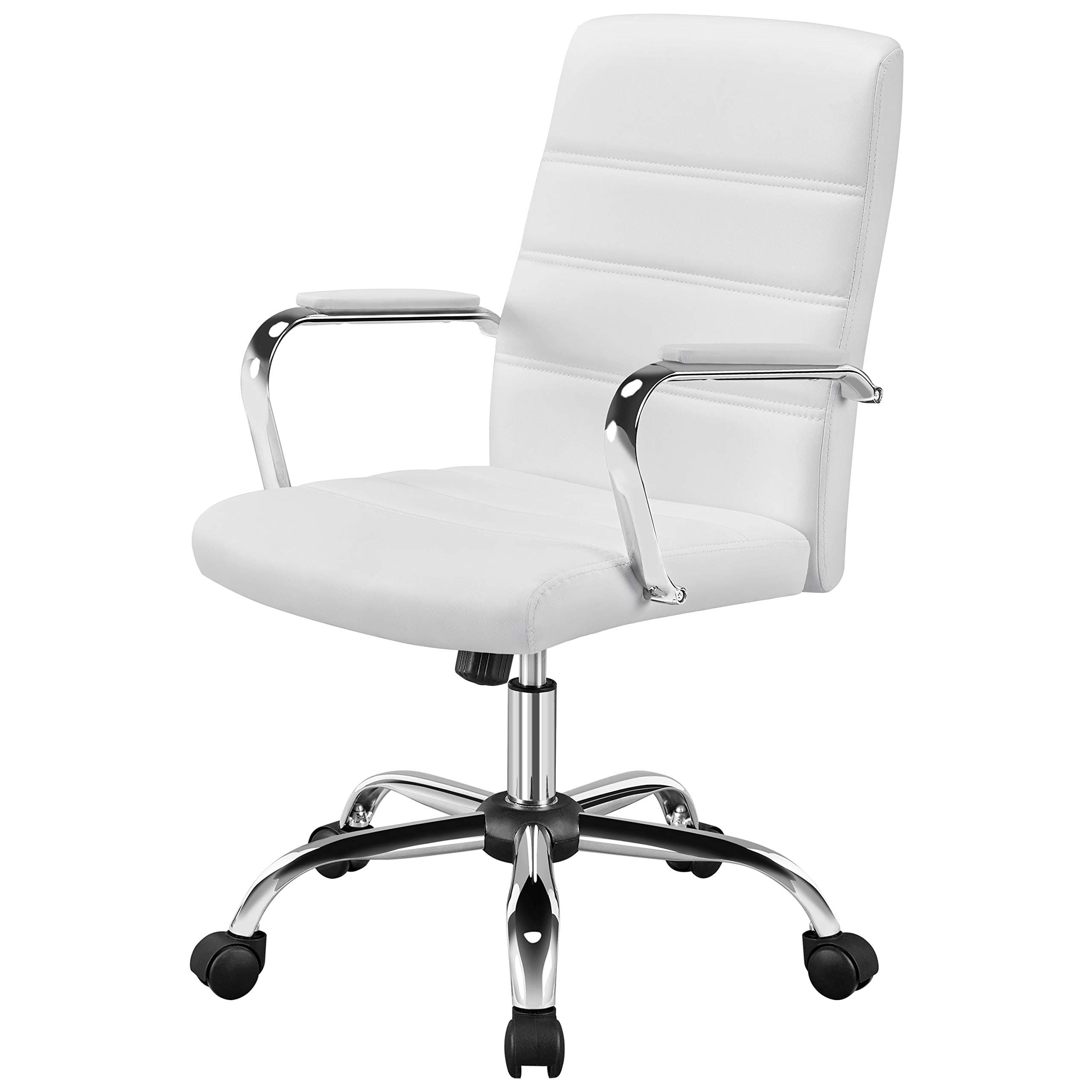 Yaheetech Office Desk Chair Mid-Back Leather Computer Chair Height Adjustable Ergonomic Executive Chair w/Lumbar Support Comfy Thick Padded Armrests and Seat, White