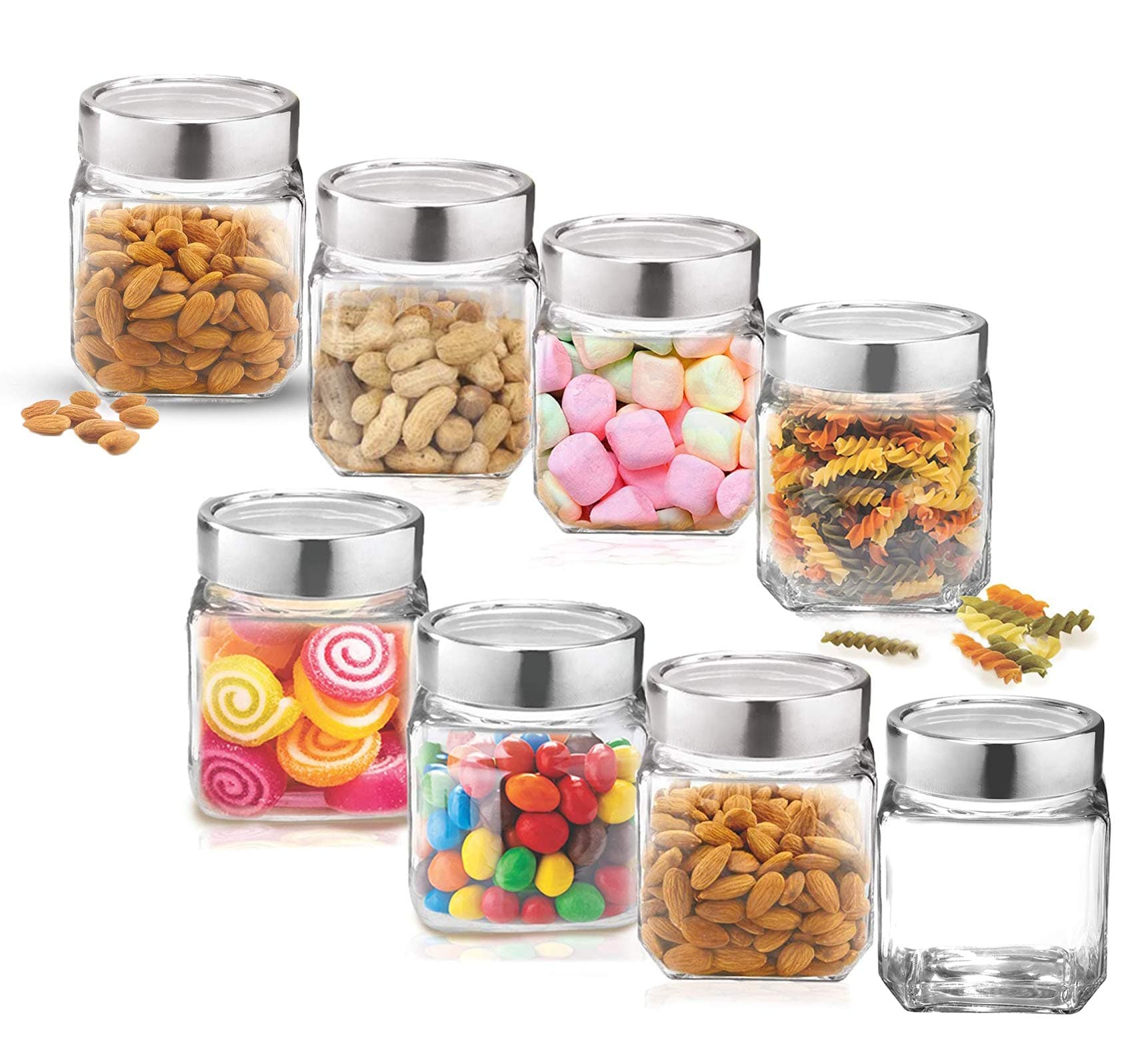 Cube Jar 580ml , Transparent Storage Container Glass Jar for Spices and More (Set Of 8)