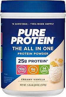 Pure Protein All-In-One Powder, Vanilla - Whey & Collagen, High Fiber, Vitamins, No Added Sugar, Non-GMO, Gluten-Free, 1.25lb
