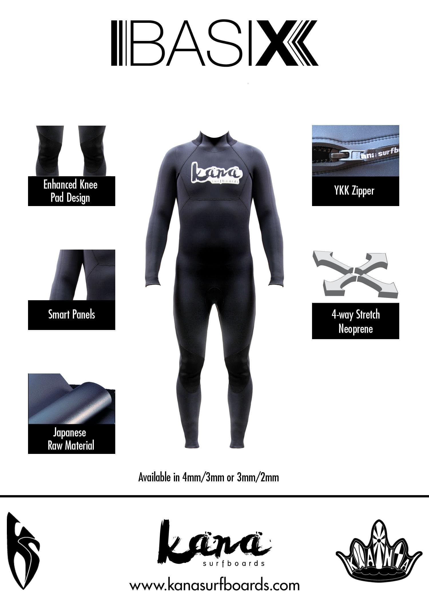 3mm/2mm Kana Surfboards Basix Surf Wetsuit Size Medium