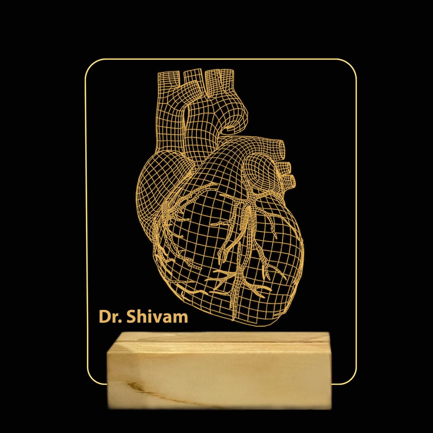 3D Illusion Heart Lamp Customized with Name Gift for Cardiologist Heart Specialist Doctor, Heart Surgeon, Medical Student Gift Warm White Light