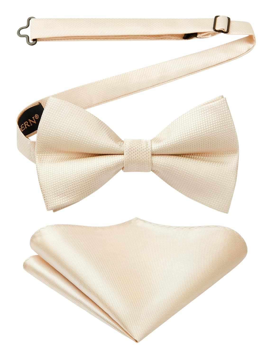 Men's Solid Color Pre-tied Bow Tie Adjustable Tuxedo Two Layer Bow Tie and Pocket Square Set with Gift Box