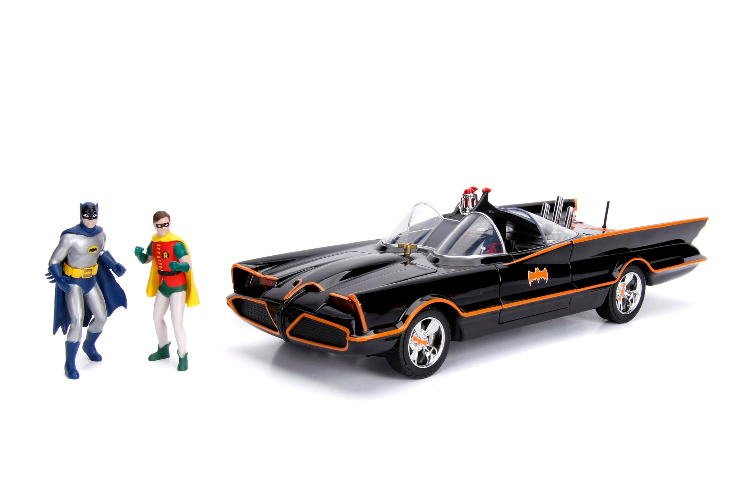 Jada DC Comics 1:18 1966 Classic TV Series Batmobile Light-Up Die-cast Car with 3" Batman and Robin Figures, Toys for Kids and Adults