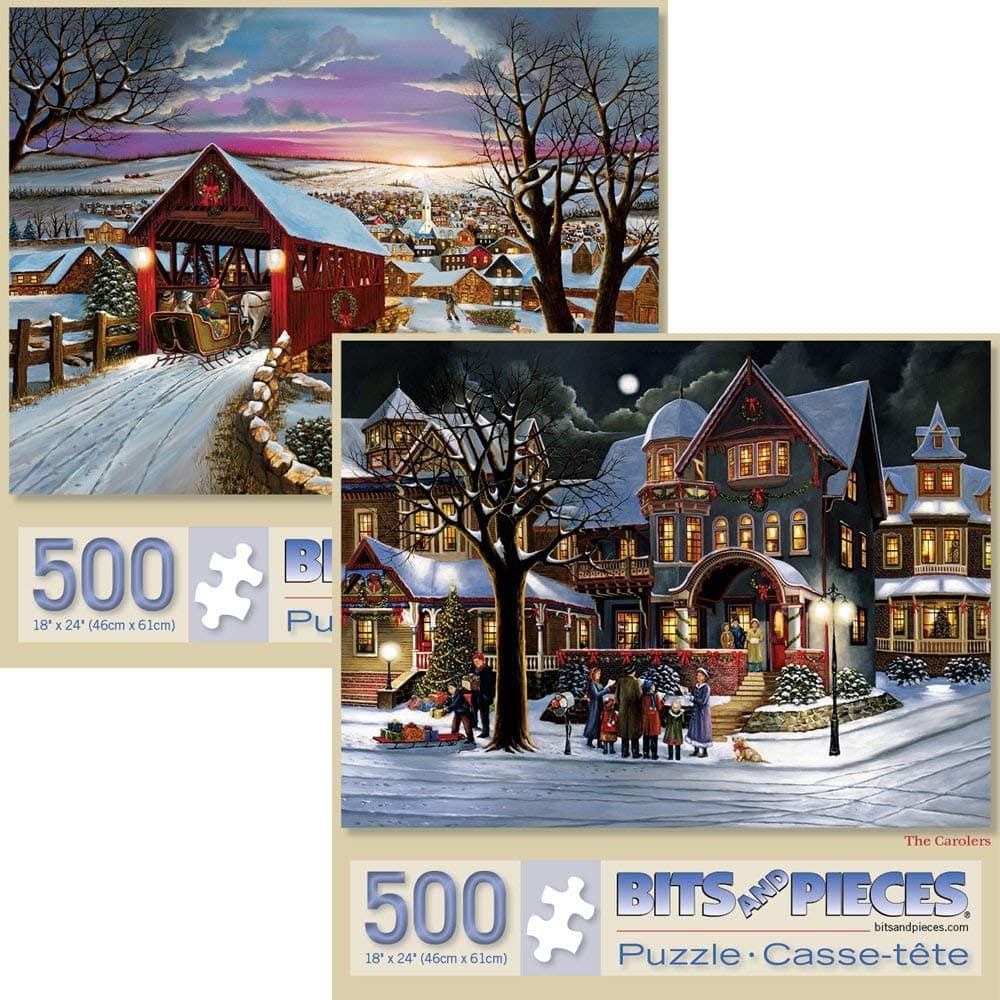 Bits and Pieces - Value Set of Two (2) 500 Piece Jigsaw Puzzles for Adults - Each Puzzle Measures 46cm x 61cm- The Joys of Christmas Jigsaws by Artist H. Hargrove