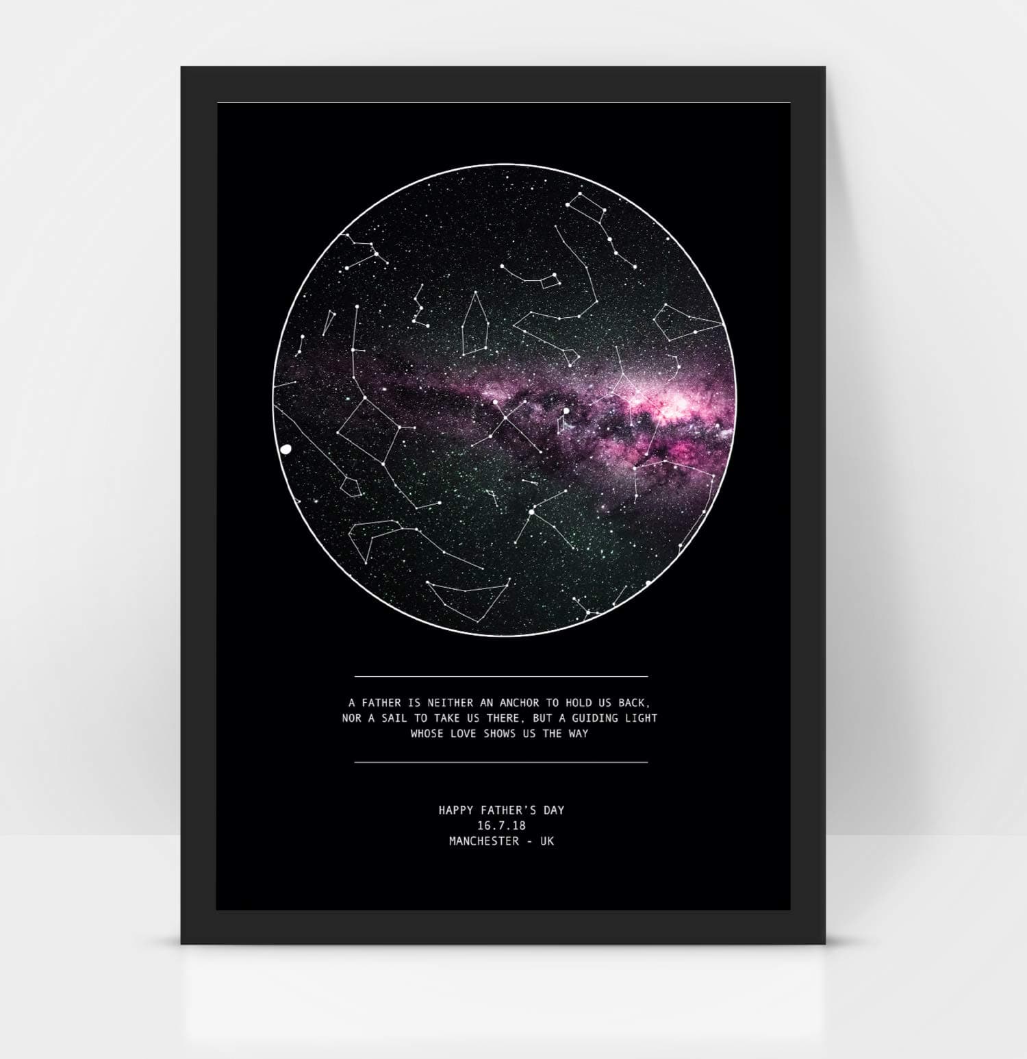 Personalised Fathers Day Star map chart astronomical Constellation Print, Framed/unframed