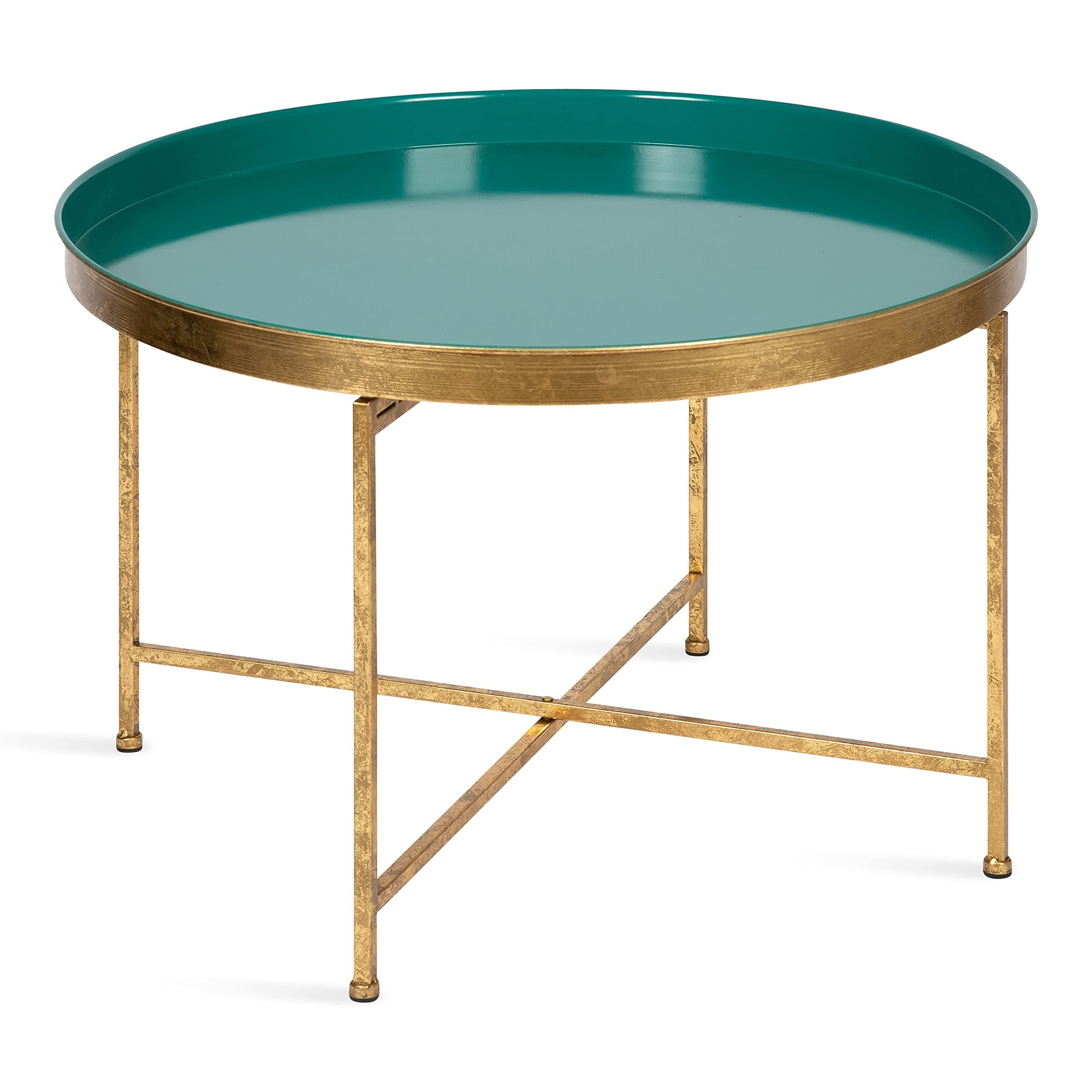 Kate and Laurel Celia Modern Coffee Table; 28 x 28 x 19; Teal and Gold; Glamorous Folding Metal Table For Storage and Display