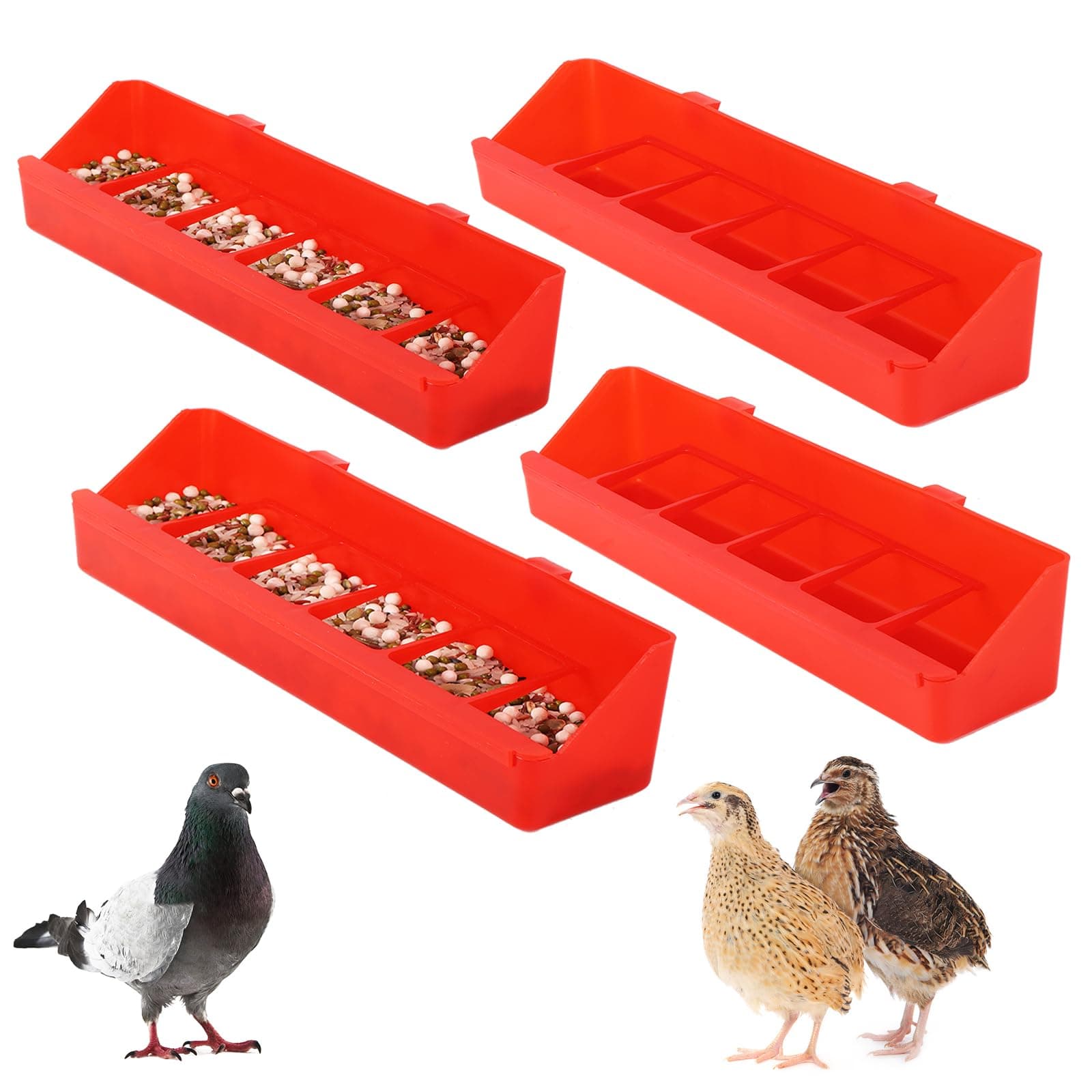 4 Pack No Mess Pigeon Feeder Removable 6 Slots Hanging Chicken Feeder Trough Water Trough for Pigeon Parrots Chicken Quail Duck Bird Poultry Small Animal