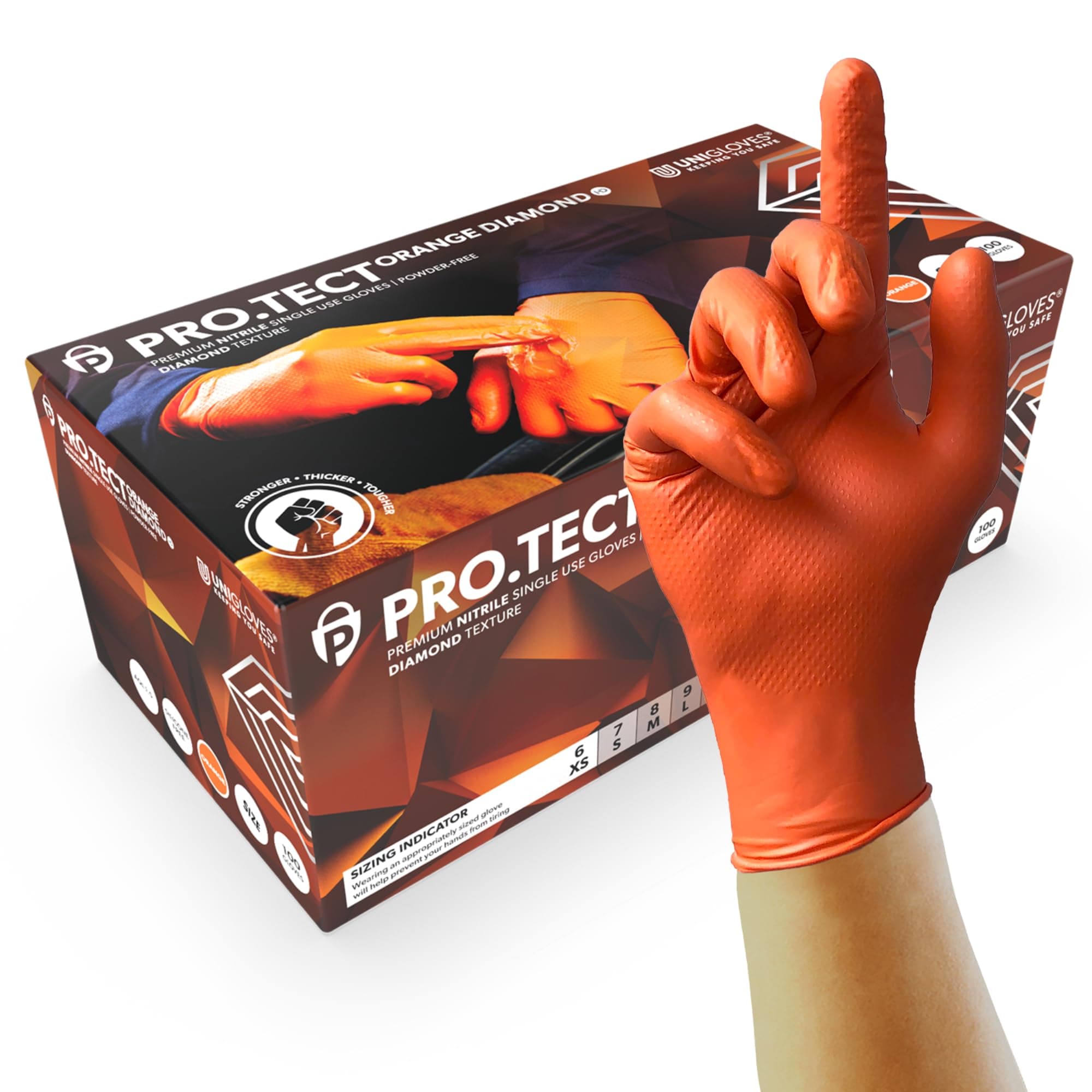 PRO.TECT Orange HD Nitrile Disposable Gloves - Ultra Heavy Duty, Single Use, Multipurpose, Powder Free Gloves - Box of 100 Gloves, Orange, Large (GA0054)