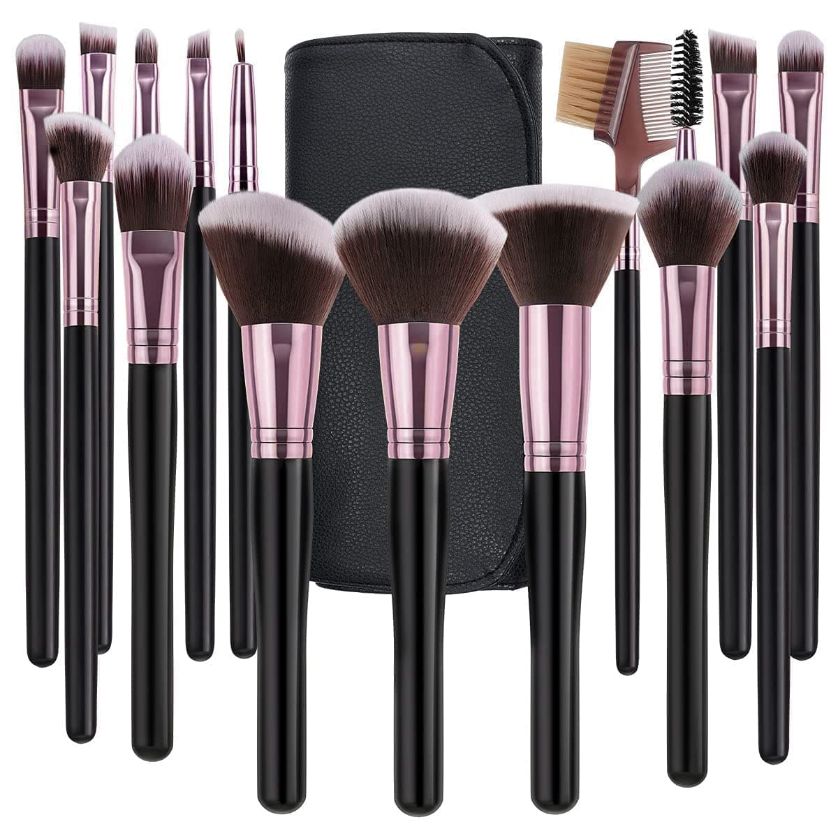 SOLVEMakeup Brushes 16 Pcs Premium Synthetic Foundation Blending Blush Concealer Eye Shadow Makeup Brush Setï¼Å’Leather Travel Makeup bag Includedï¼Å’ Black with Rose Gold