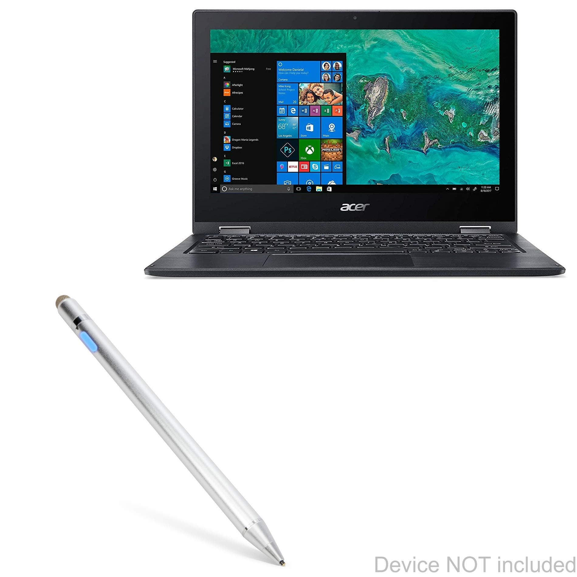 BoxWave Stylus Pen Compatible with Acer Spin 1 (SP111-33) - AccuPoint Active Stylus, Electronic Stylus with Ultra Fine Tip for Acer Spin 1 (SP111-33) - Metallic Silver