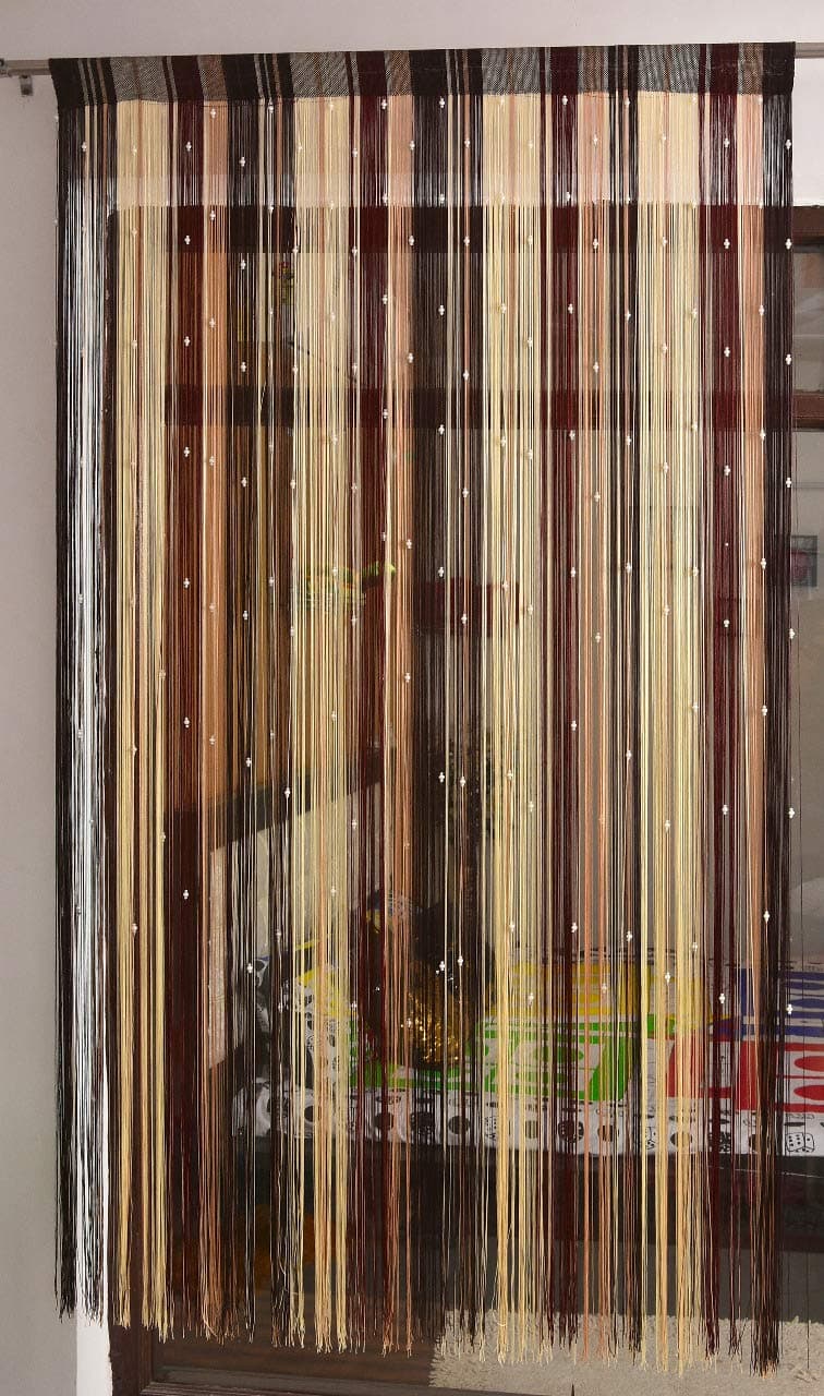 Polyester Solid Pattern Beautiful Threads String Door Curtain, Window Curtain, Coloured String Curtains, Decorative Curtains - 7 Feet, Pack of 1, Coffee Multi