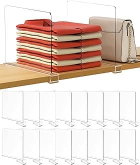 HBlife 12 Inches Tall [Extra Tall Version] Clear Shelf Dividers, 16 Pack Purse Organizer for Closet Perfect for Handbags, Acrylic Bookshelf for Organization
