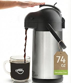 Cresimo 2.2L Airpot Thermal Carafe, Keeps Beverages Hot for 12 Hrs & Cold for 36 Hrs Stainless Steel Dispenser, Easy One-Handed Dispensing for Office, Home, Party, Easy to Clean Hot